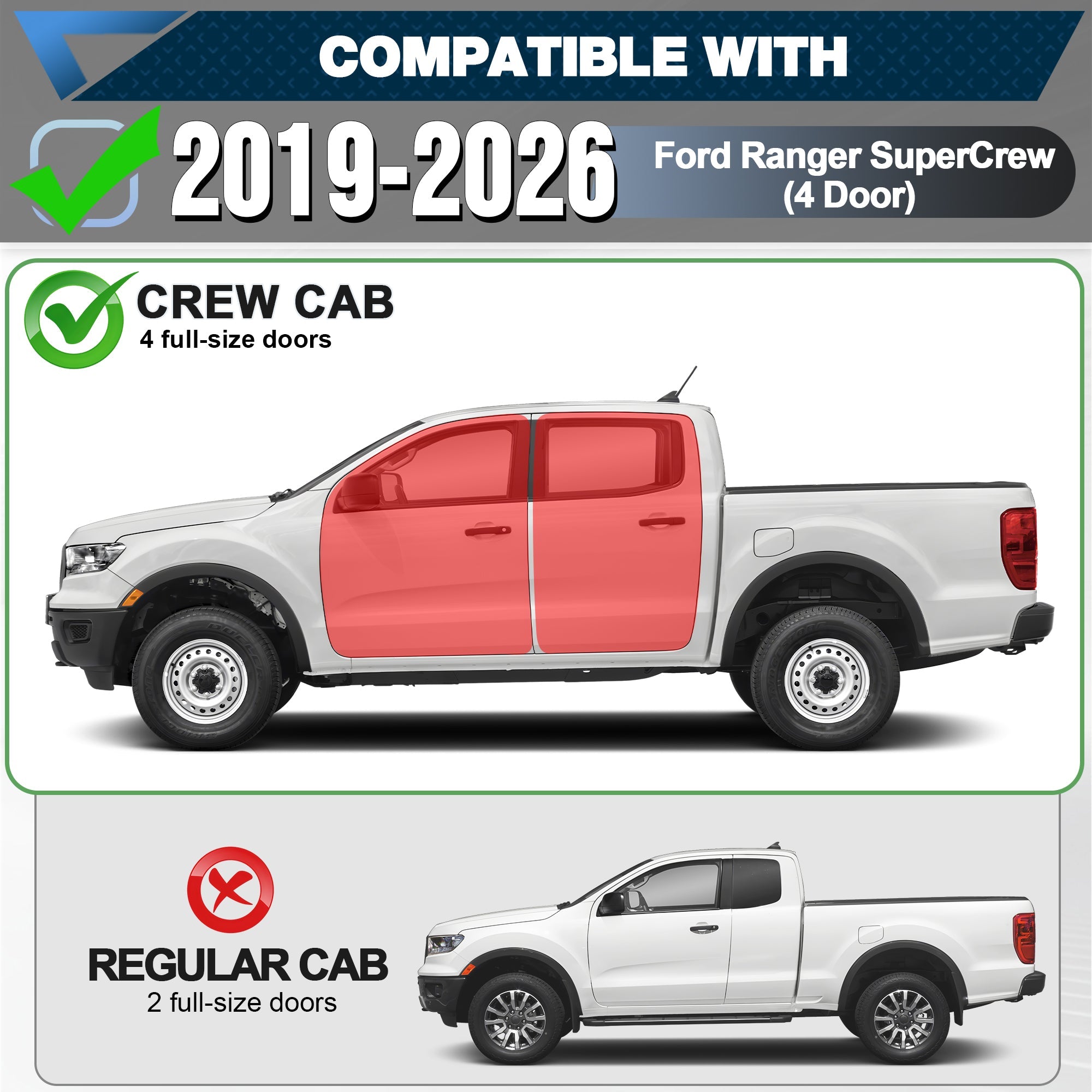 Ranger Running Boards Side Step Ford Ranger 2019 2020 2021 2022 2023 2024 SuperCrew(4 Door) - nadiaauto