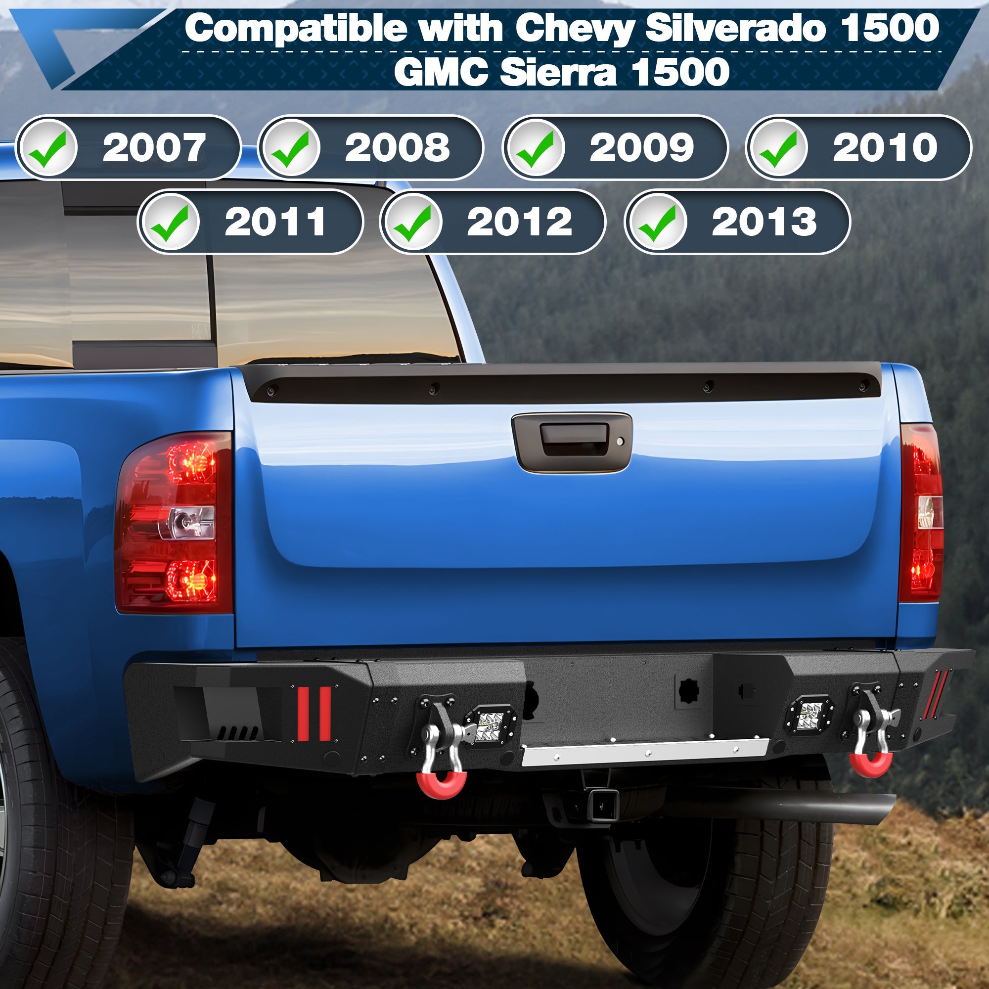 Rear Back Truck Bumper for 2007 2008 2009 2010 2011 2012 2013 Chevy Silverado 1500/GMC Sierra 1500 - nadiaauto