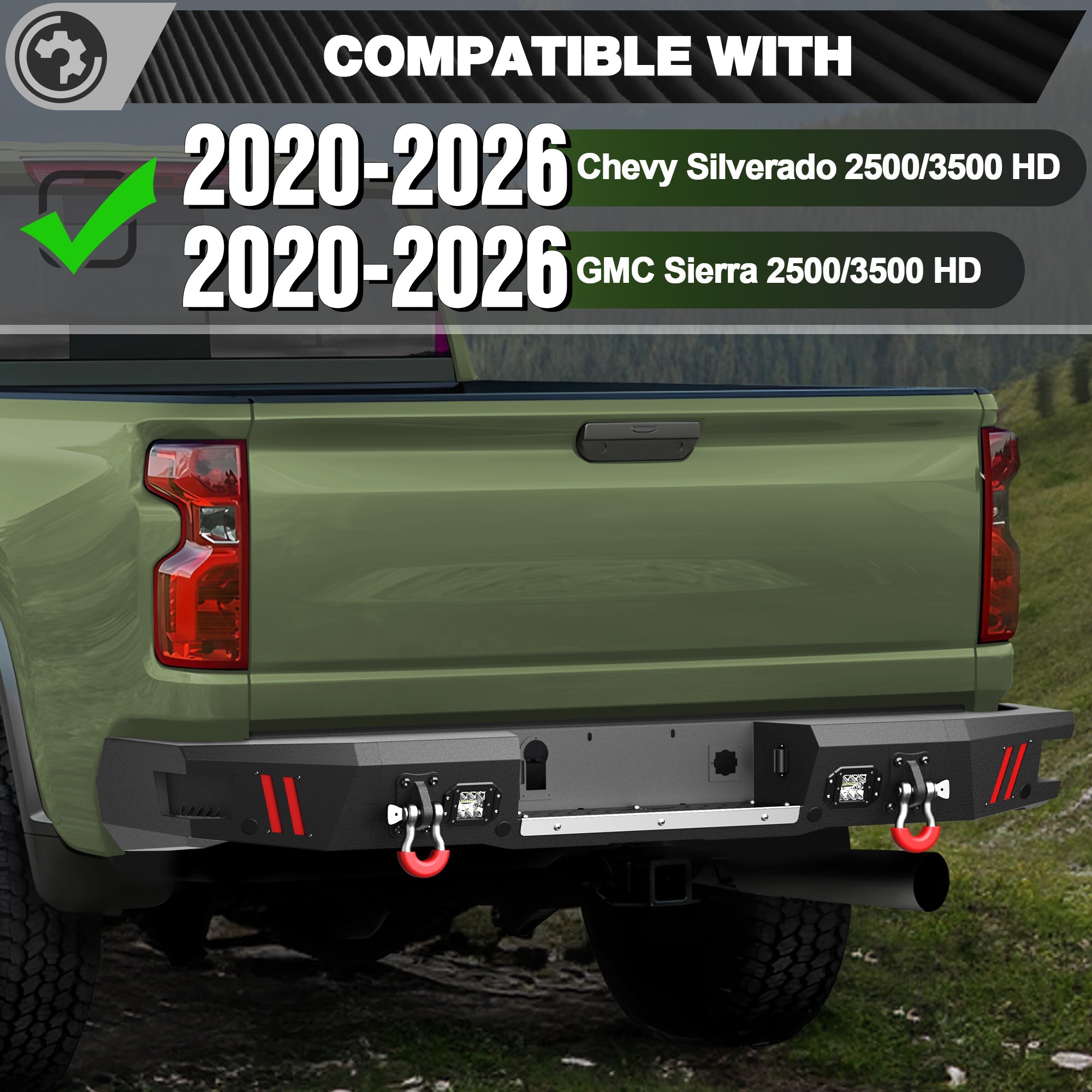 Rear Bumper for 2020 2021 2022 2023 2024 2025 2026 Chevy Silverado/GMC Sierra 2500/3500 HD - nadiaauto