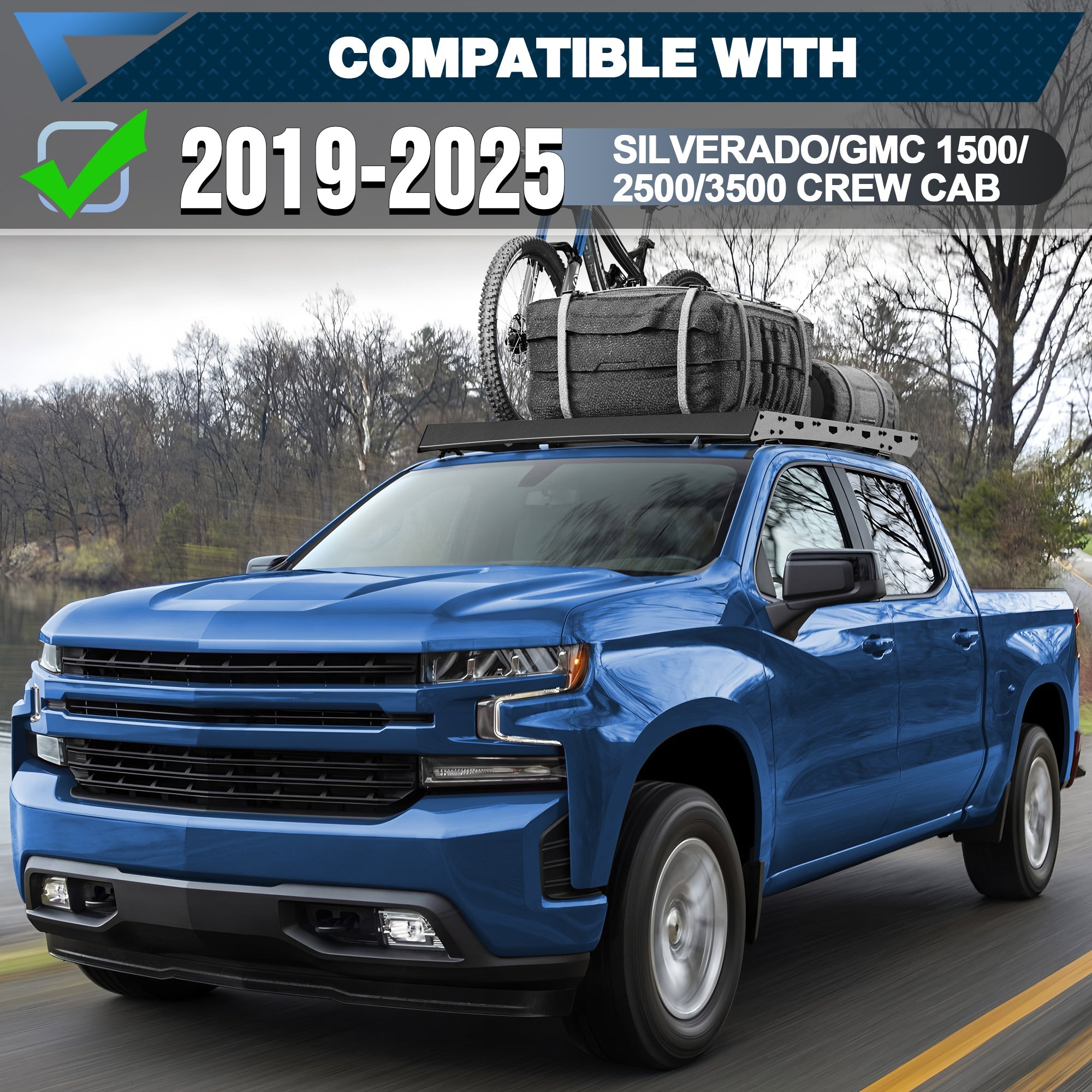 Roof Rack Cargo Crossbars Compatible with Chevy Silverado 1500/2500 2019 - 2025 Regular Cab Only - nadiaauto