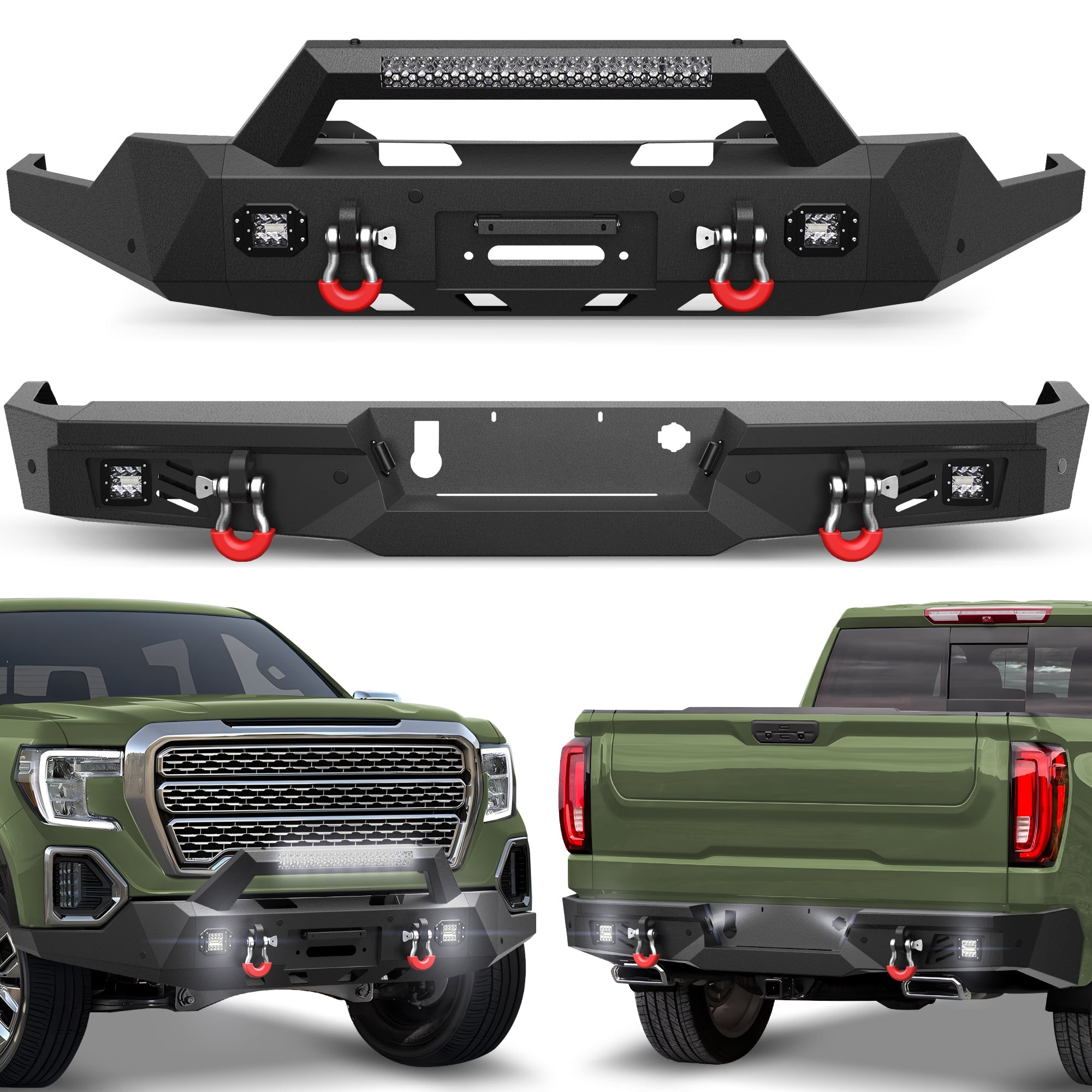 Sierra 1500 Front and Rear Bumper Set for GMC Sierra 1500 (2019-2022) with Winch Plate - nadiaauto