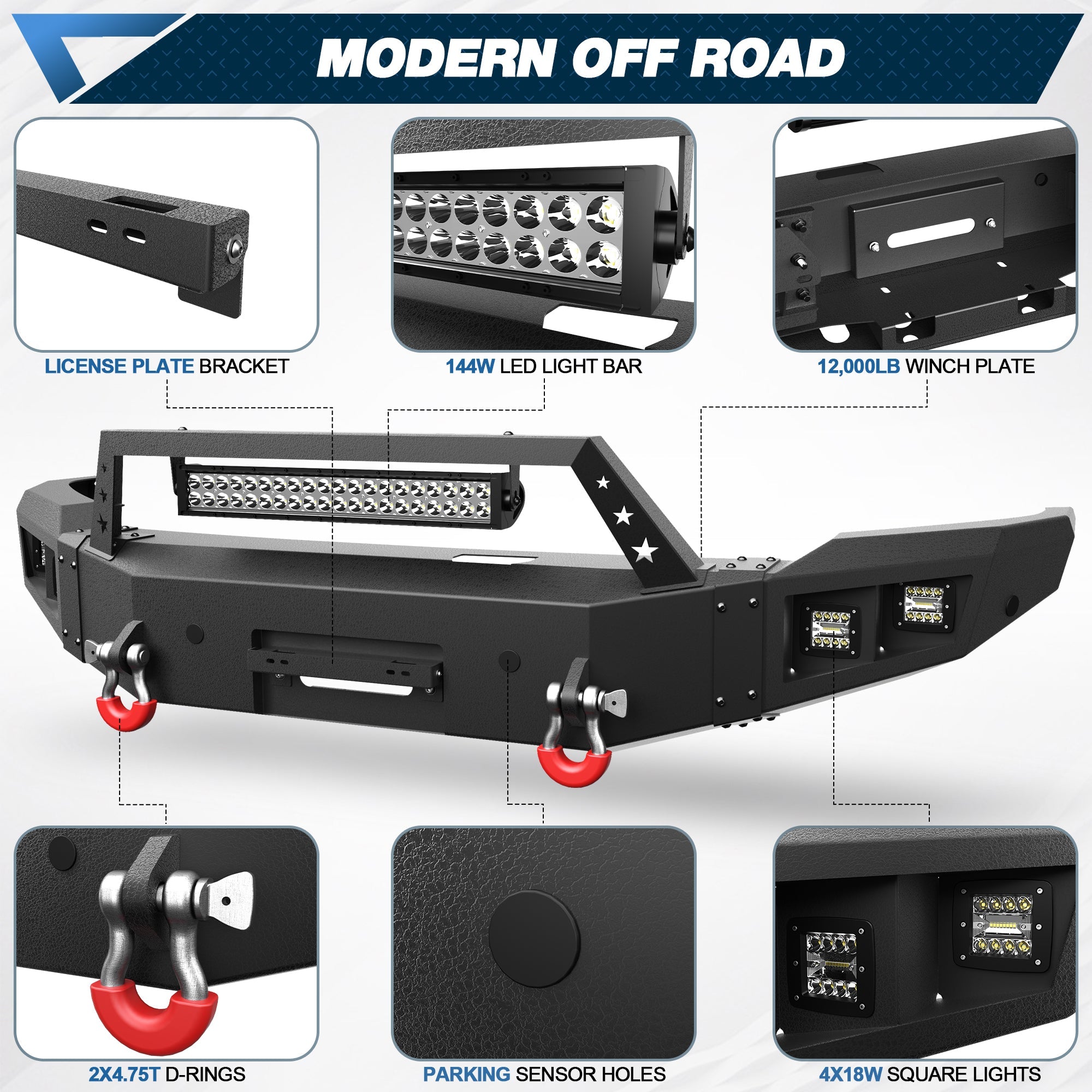 Sierra 1500 Front Bumper and Rear Bumper Combo for 2014 2015 GMC Sierra 1500 w/Winch Plate - nadiaauto