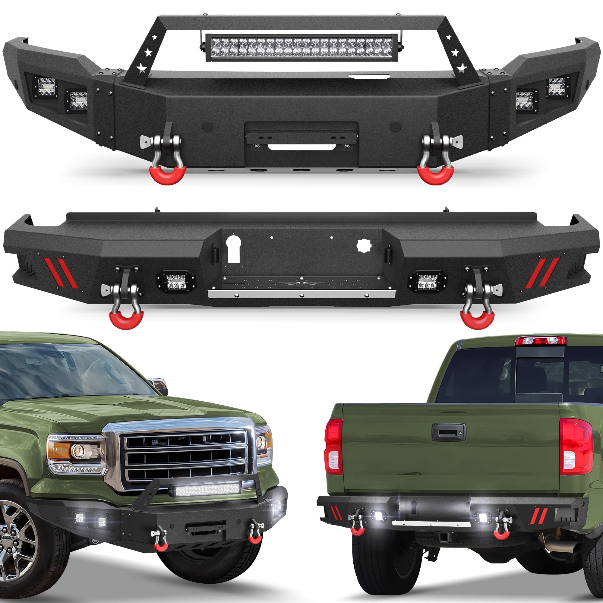 Sierra 1500 Front Bumper and Rear Bumper Combo for 2014 2015 GMC Sierra 1500 w/Winch Plate - nadiaauto
