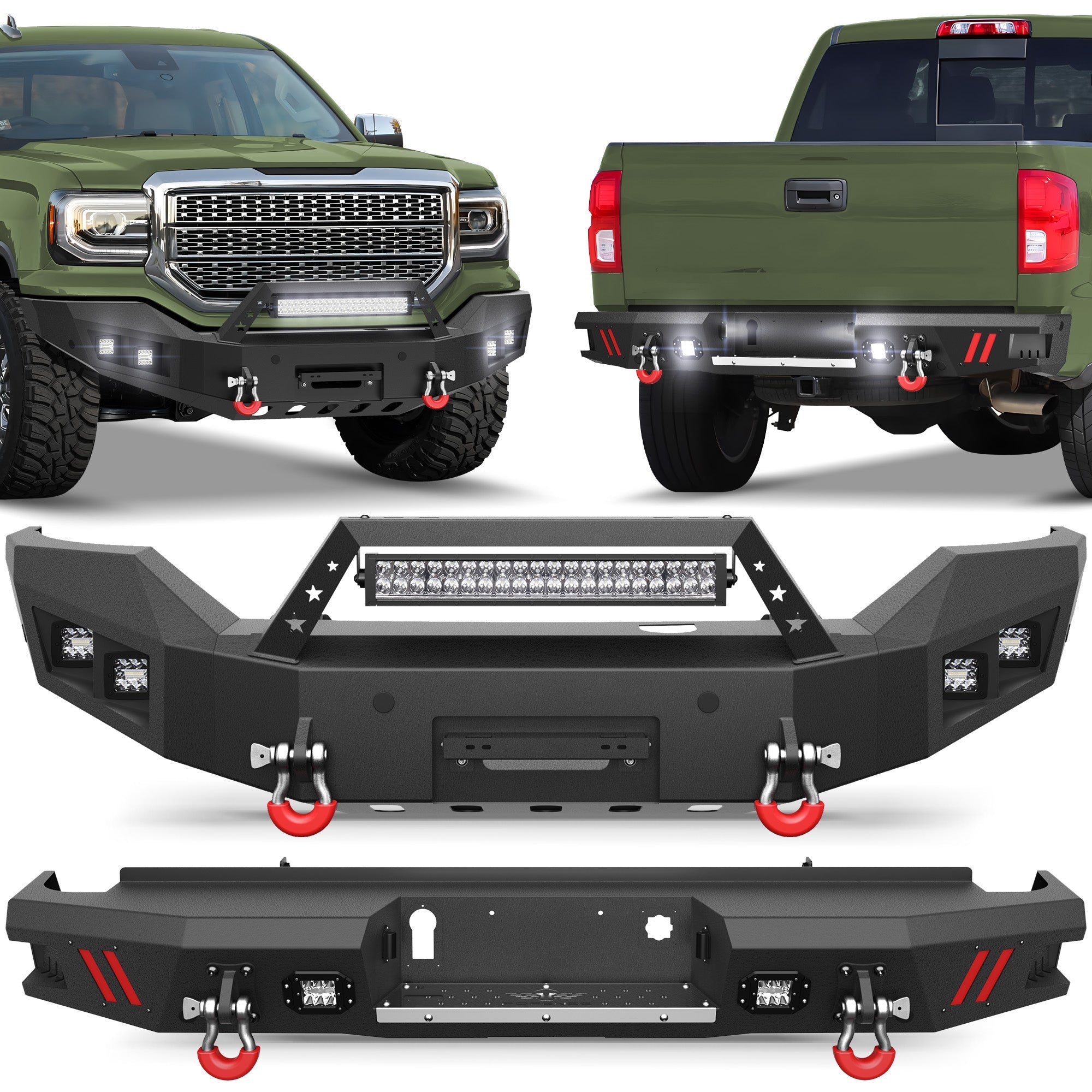Sierra 1500 Front Bumper and Rear Bumper Combo for 2016 2017 2018 GMC Sierra 1500 w/Winch Plate - nadiaauto