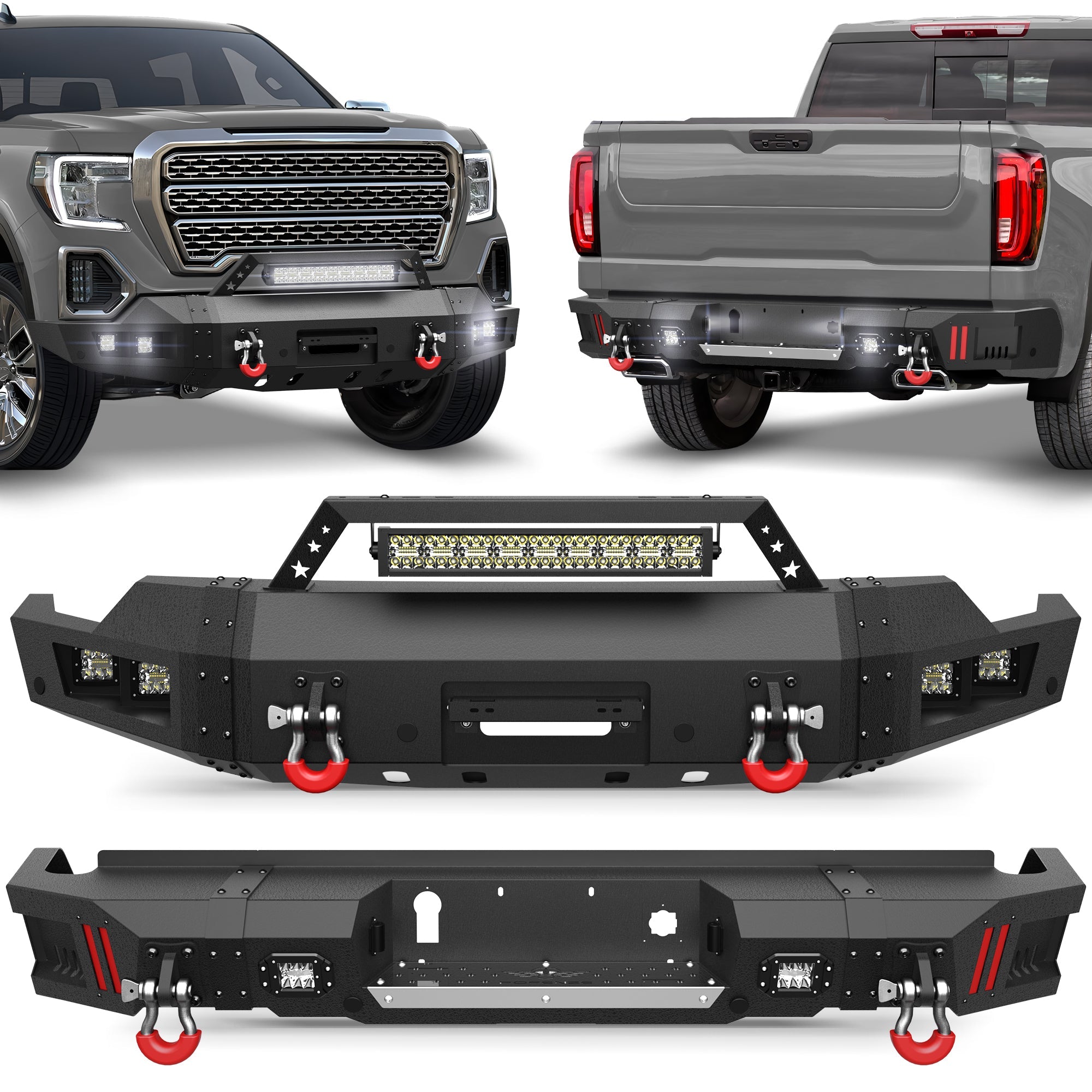 Heavy Duty Bumper Set for GMC Sierra 1500 2019-2022 with Winch Plate, LED Lights - nadiaauto