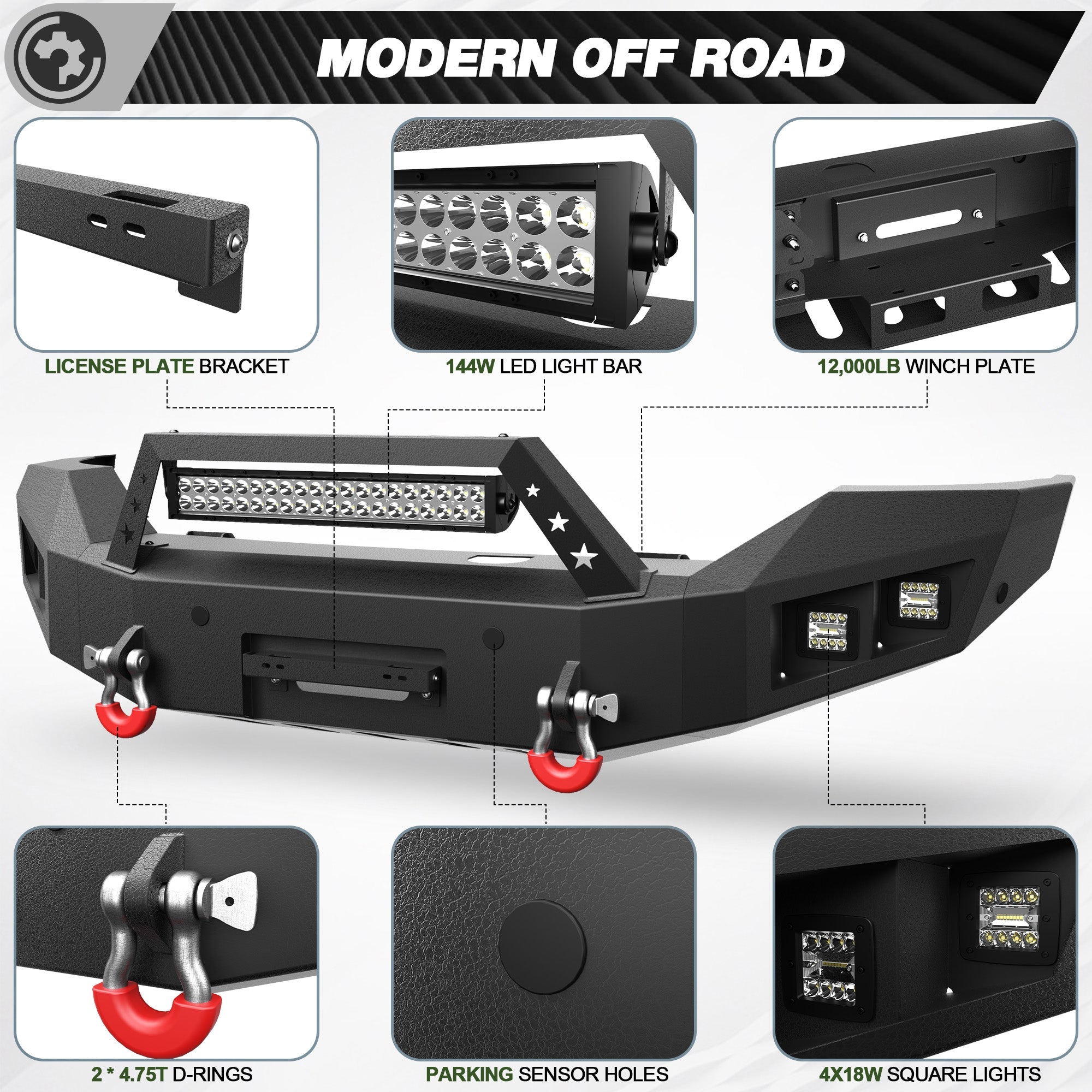 Sierra 1500 Front Bumper for 2016 2017 2018 GMC Sierra 1500 w/Winch Plate - nadiaauto