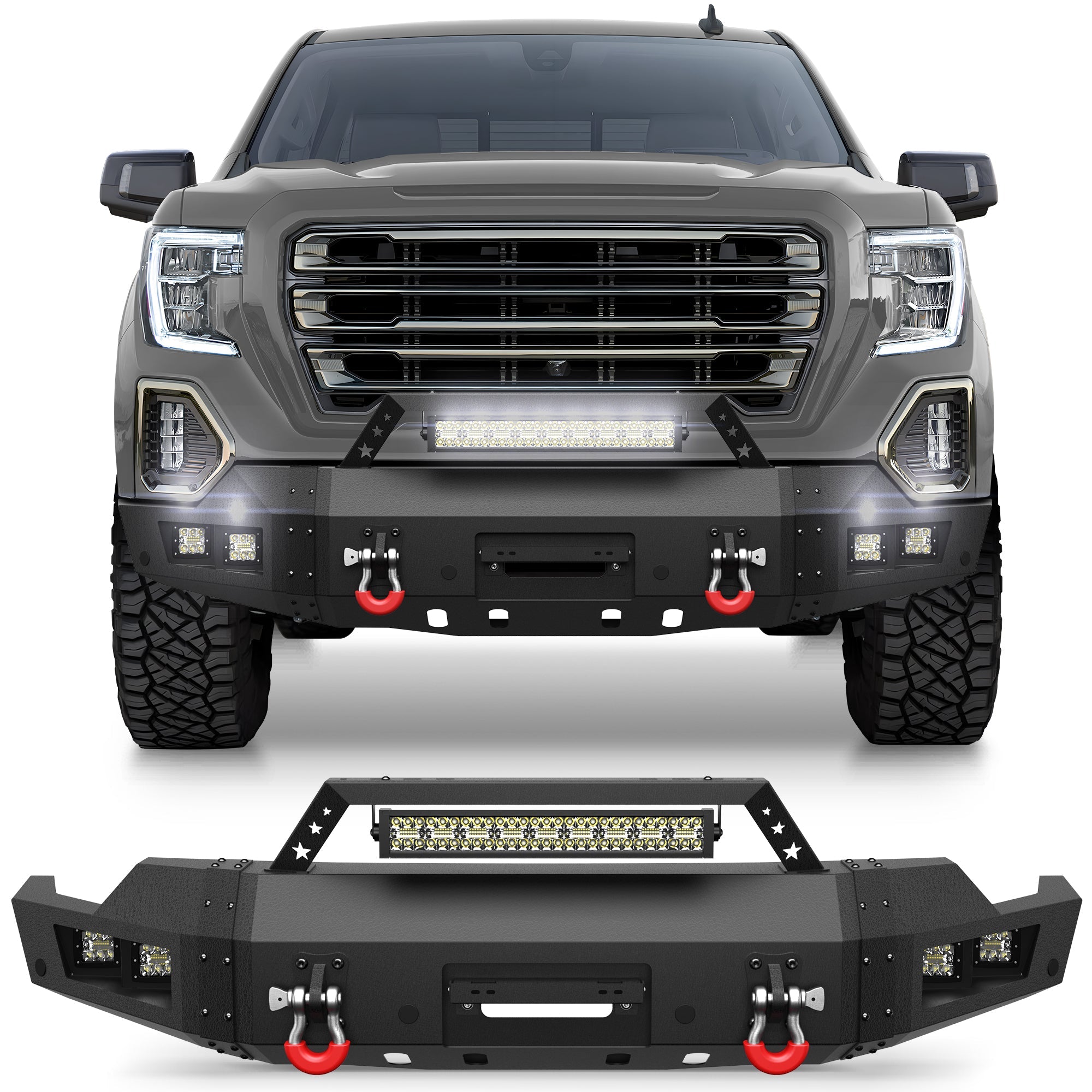 Heavy Duty Steel Front Bumper with Winch Plate Fits 2019 to 2022 GMC Sierra 1500