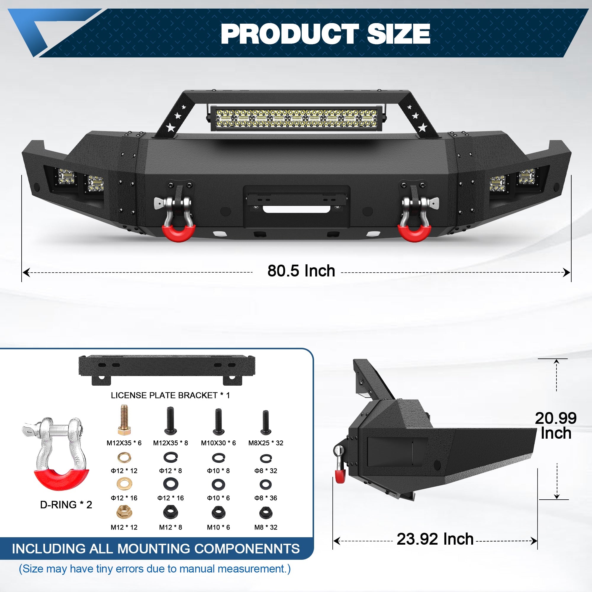 Heavy Duty Steel Front Bumper with Winch Plate Fits 2019 to 2022 GMC Sierra 1500