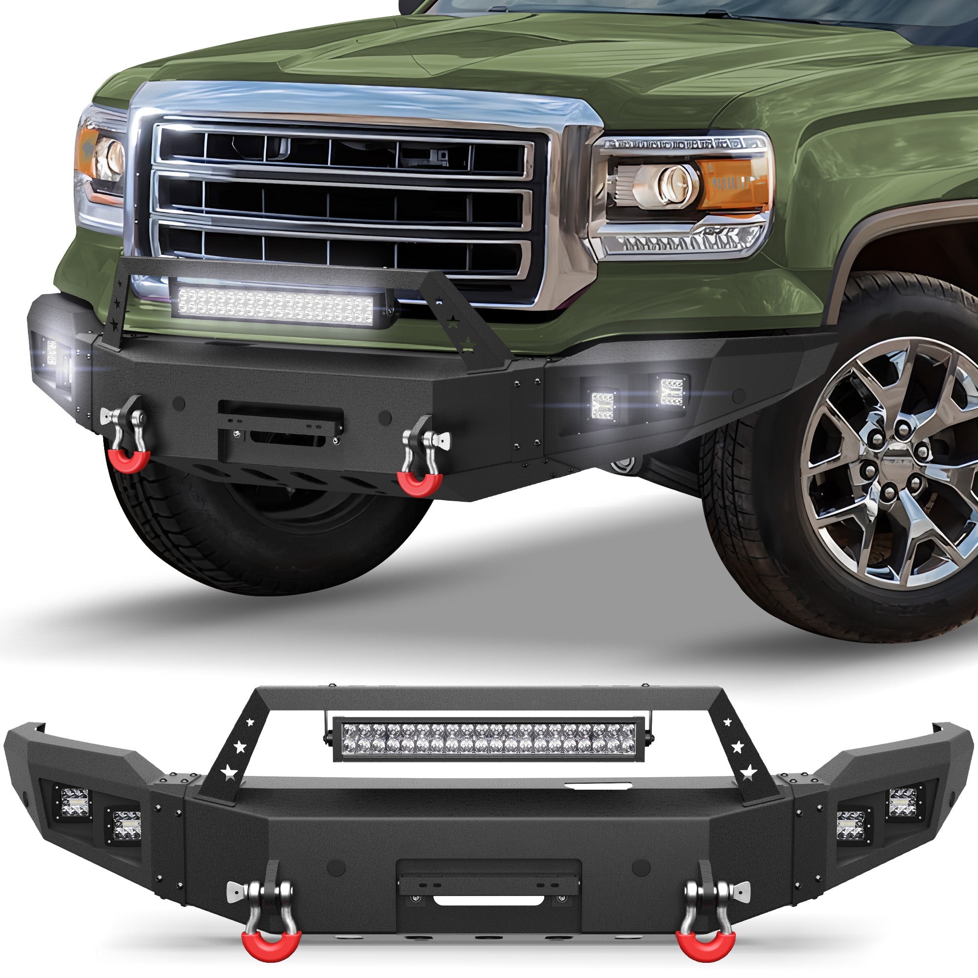 Sierra 1500 Steel Truck Front Bumper for 2014 2015 GMC Sierra 1500 w/Winch Plate - nadiaauto