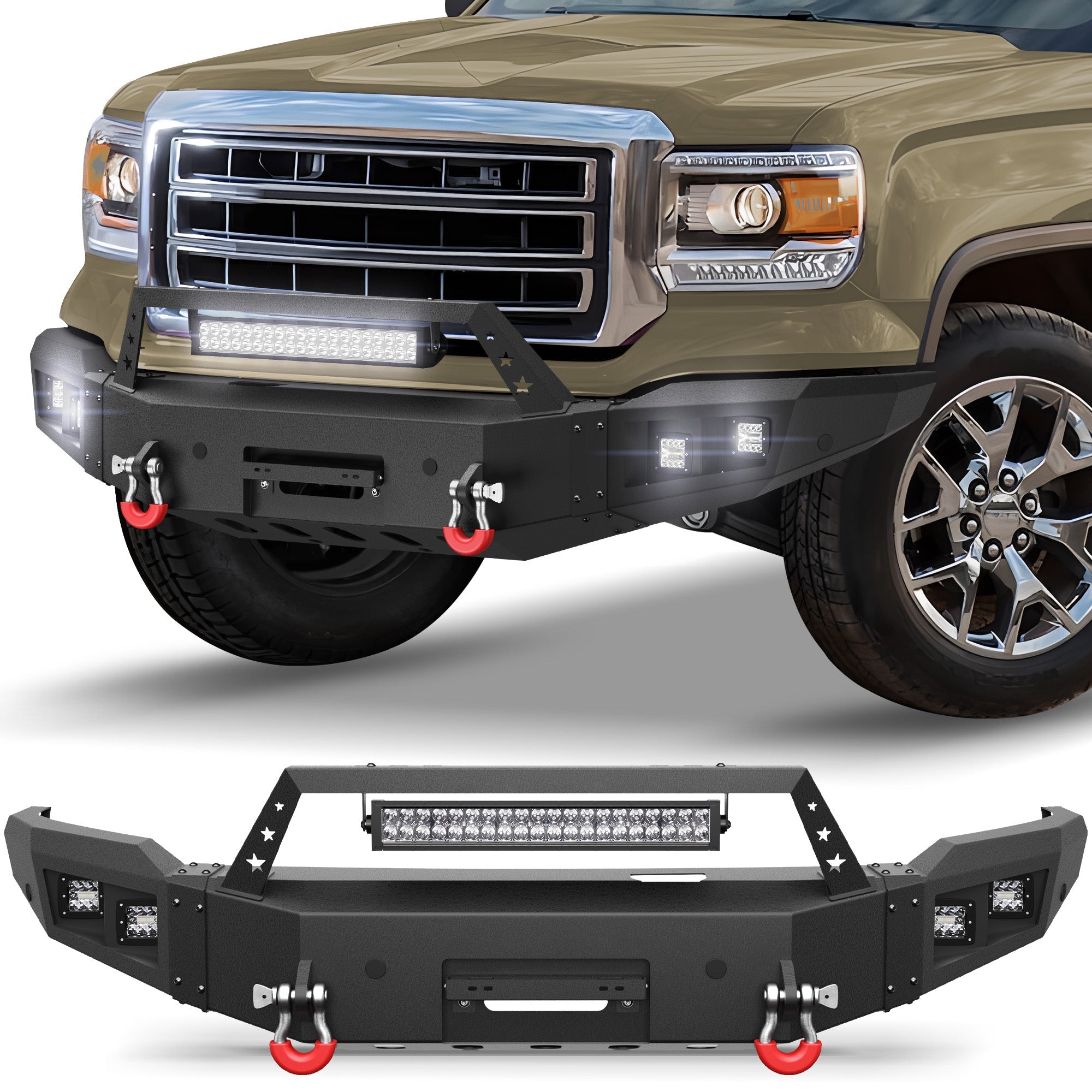 Sierra 1500 Steel Truck Front Bumper for 2014 2015 GMC Sierra 1500 w/Winch Plate - nadiaauto