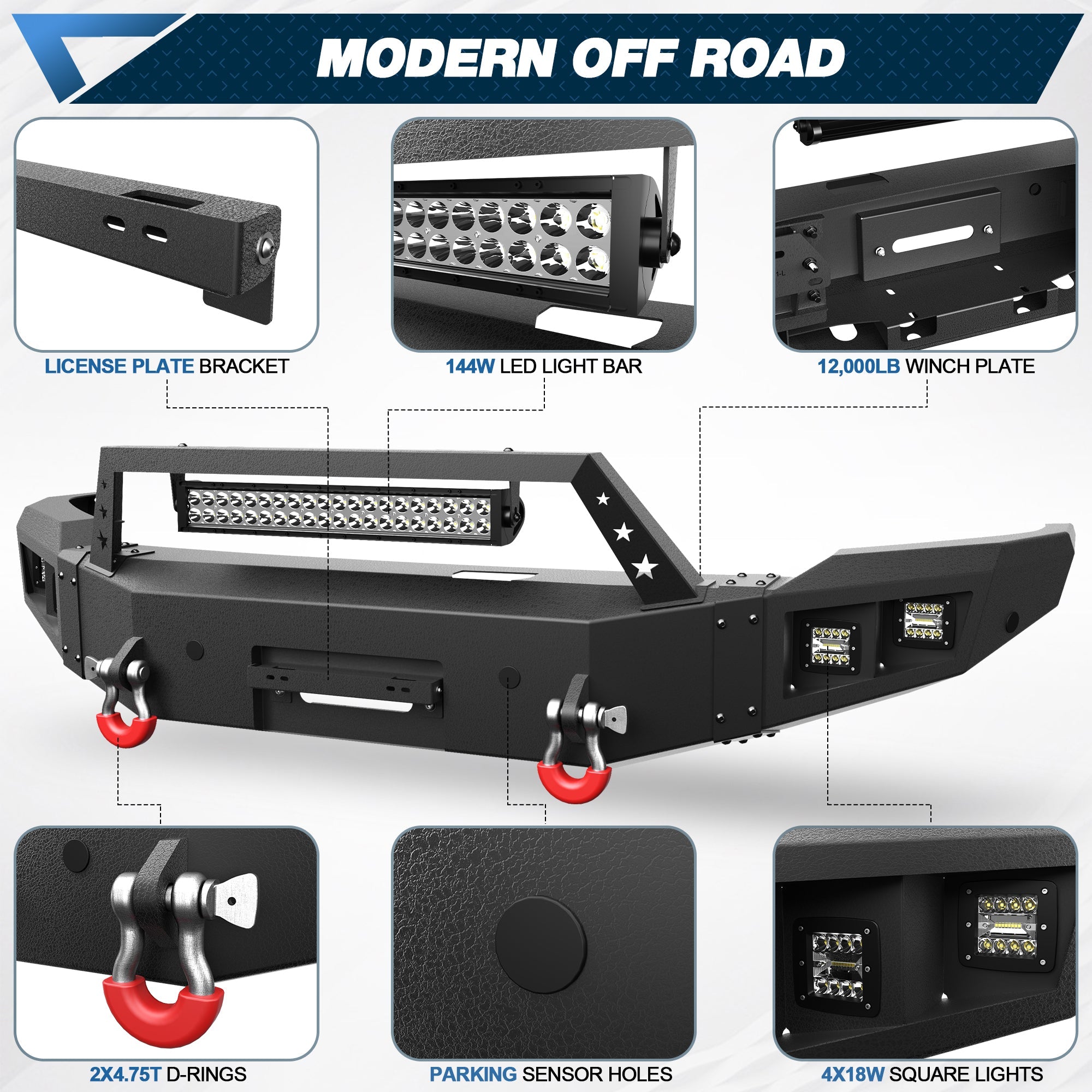 Sierra 1500 Steel Truck Front Bumper for 2014 2015 GMC Sierra 1500 w/Winch Plate - nadiaauto