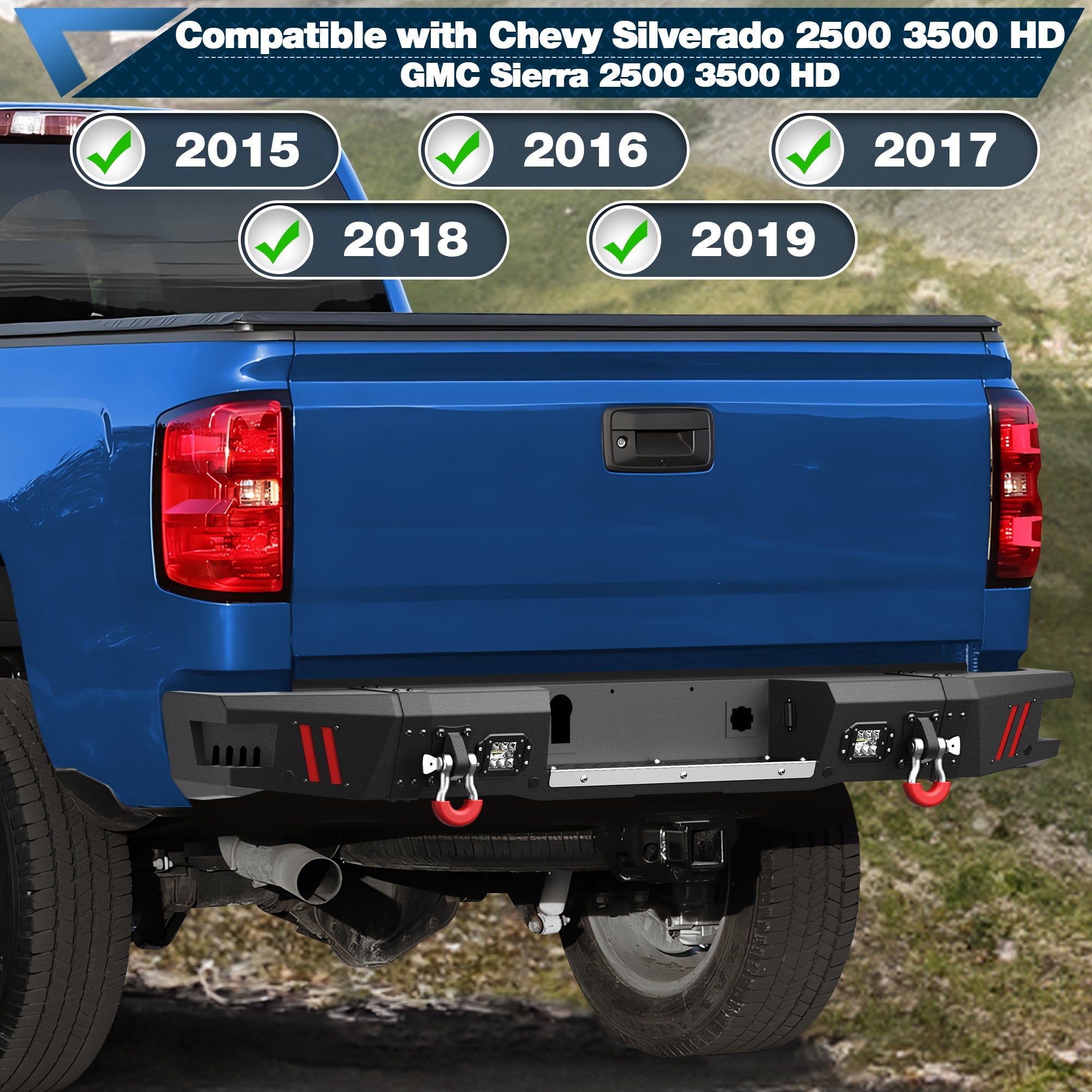 2015-2019 Chevy Silverado/ GMC Sierra 2500 Bumper with Winch Plate & Bright LED Lights - nadiaauto
