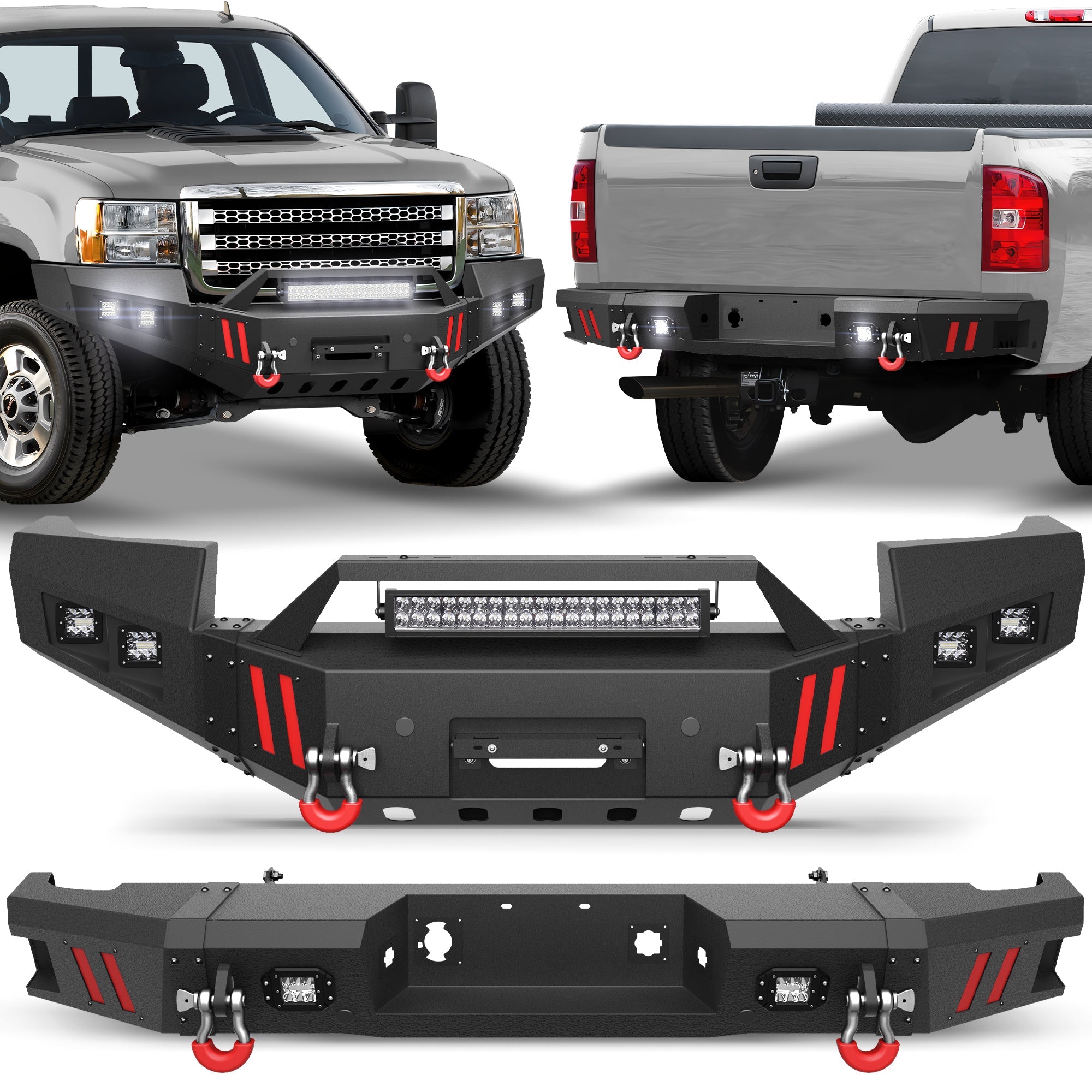 Sierra 2500/3500 Front Bumper and Rear Bumper Combo for 2011 2012 2013 2014 GMC Sierra 2500/3500 HD w/Winch Plate - nadiaauto