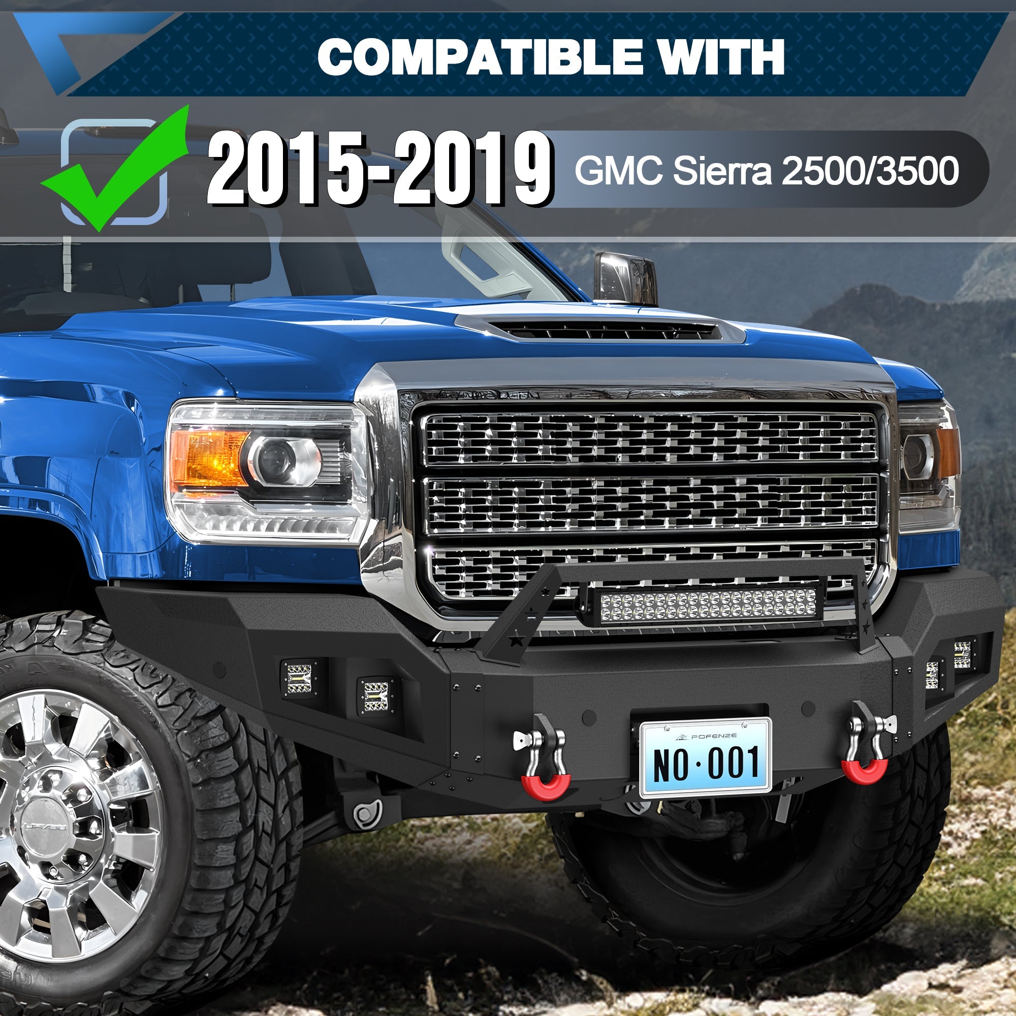 Sierra 2500/3500 Front Bumper Compatible with GMC Sierra 2500/3500 HD 2015 2016 2017 2018 2019 with Winch Plate - nadiaauto