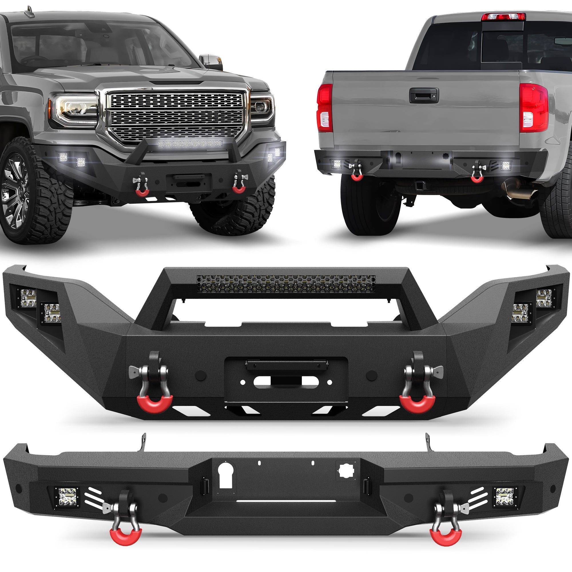 Sierra Front and Rear Bumper Set for 2016 2017 2018 GMC Sierra 1500 Pickup Truck with Winch Plate - nadiaauto