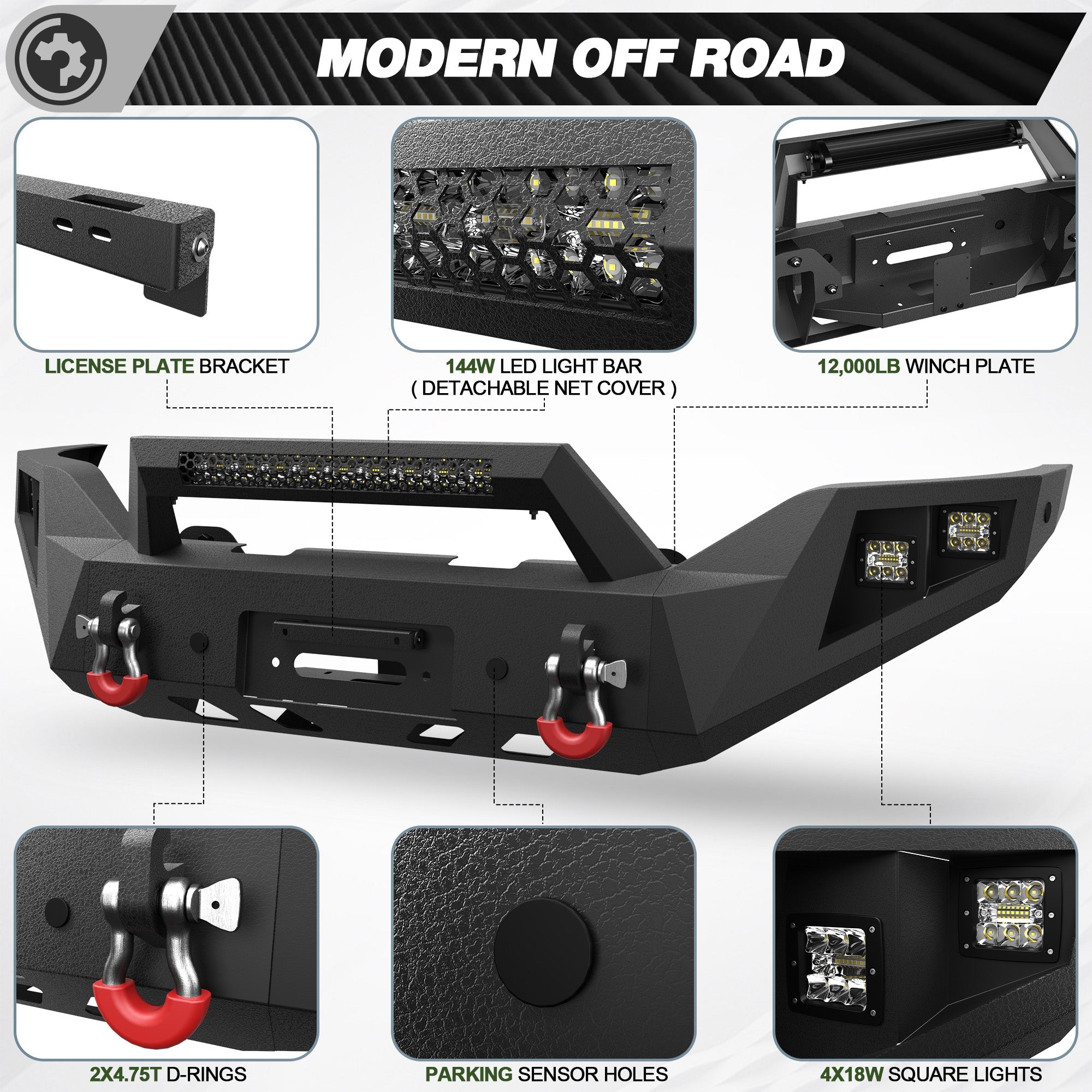 Sierra Front and Rear Bumper Set for 2016 2017 2018 GMC Sierra 1500 Pickup Truck with Winch Plate - nadiaauto