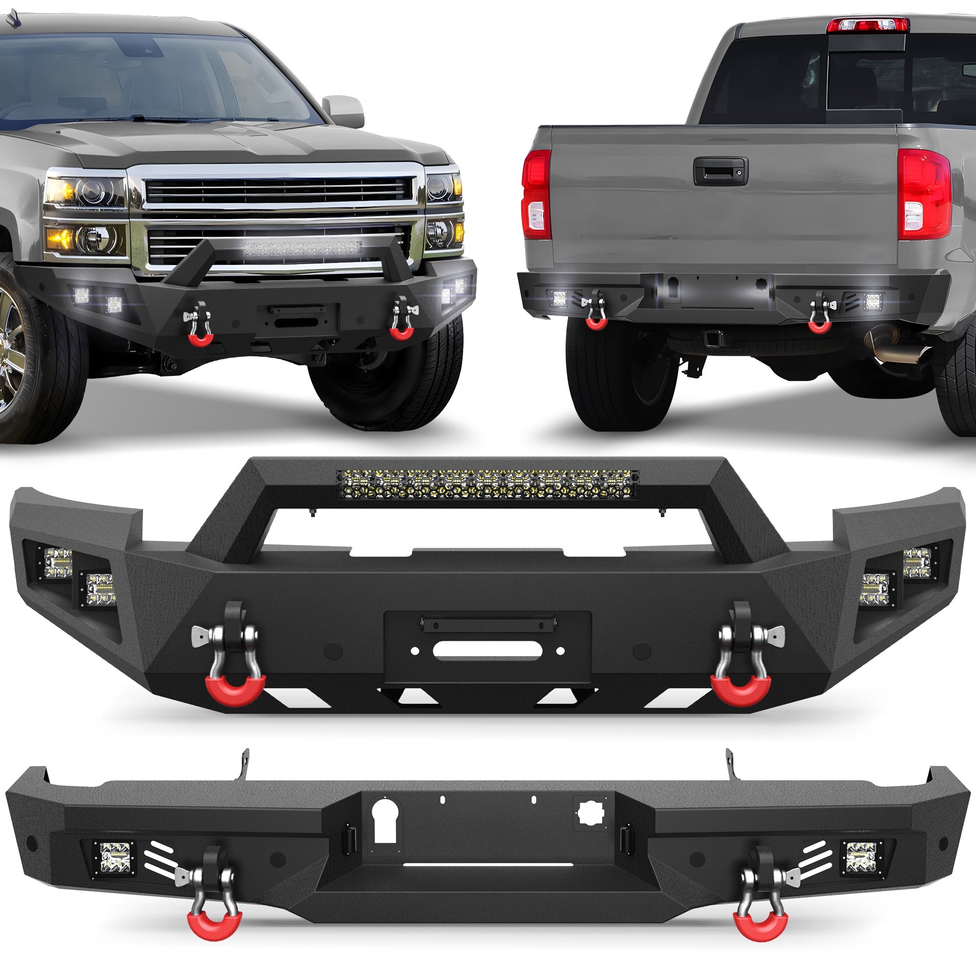 Silverado 1500 Front and Rear Bumper Set for 2014 2015 Chevy Silverado 1500 Pickup Truck - nadiaauto