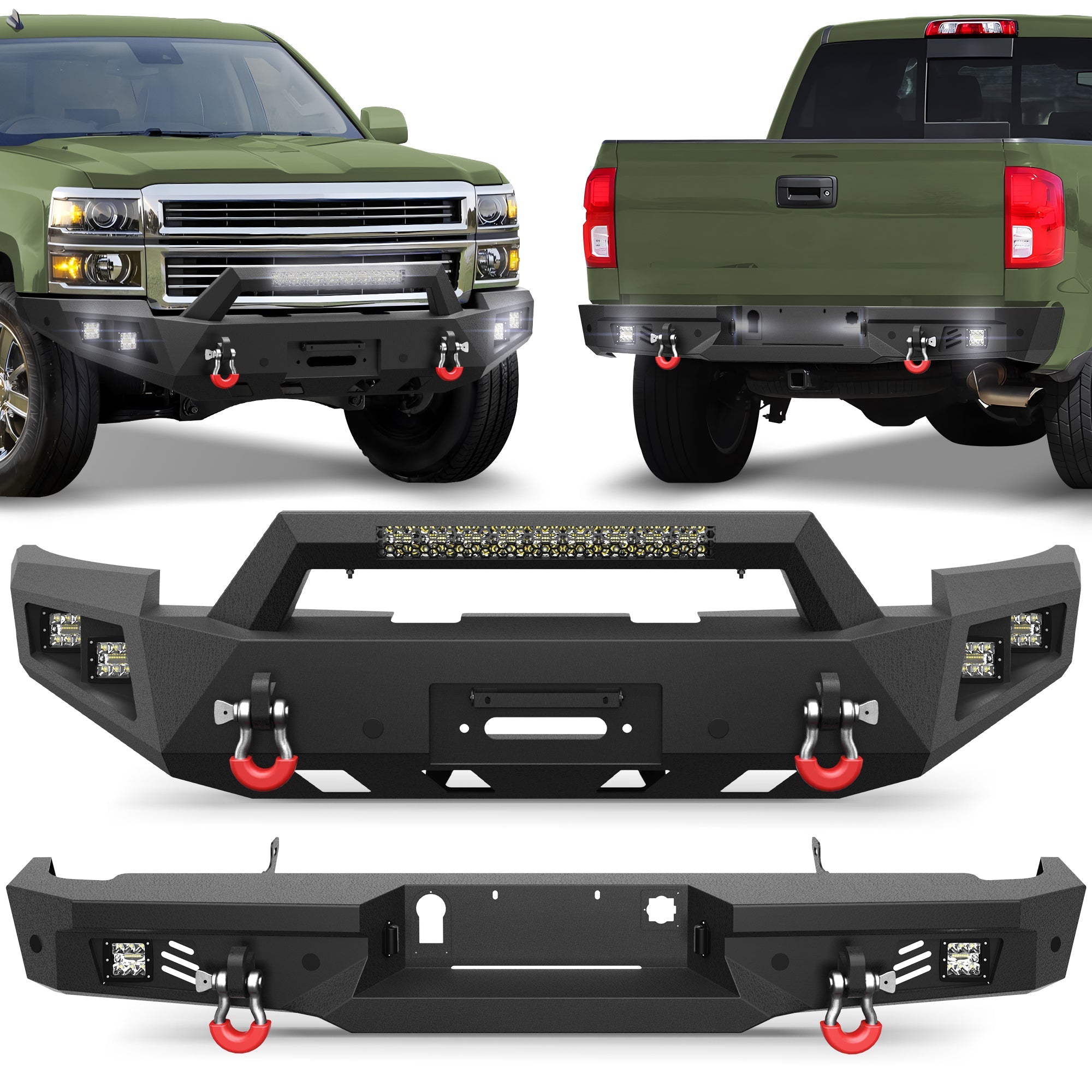 Silverado 1500 Front and Rear Bumper Set for 2014 2015 Chevy Silverado 1500 Pickup Truck - nadiaauto