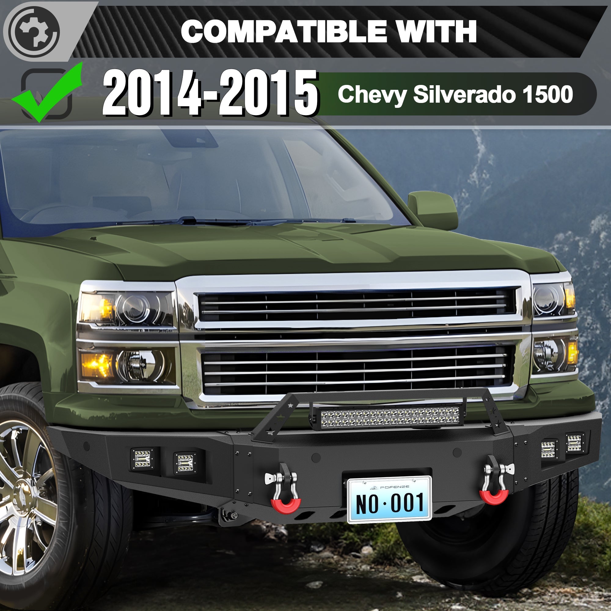Silverado 1500 Front and Rear Bumper Set for 2014 2015 Chevy Silverado 1500 Pickup w/Winch Plate - nadiaauto