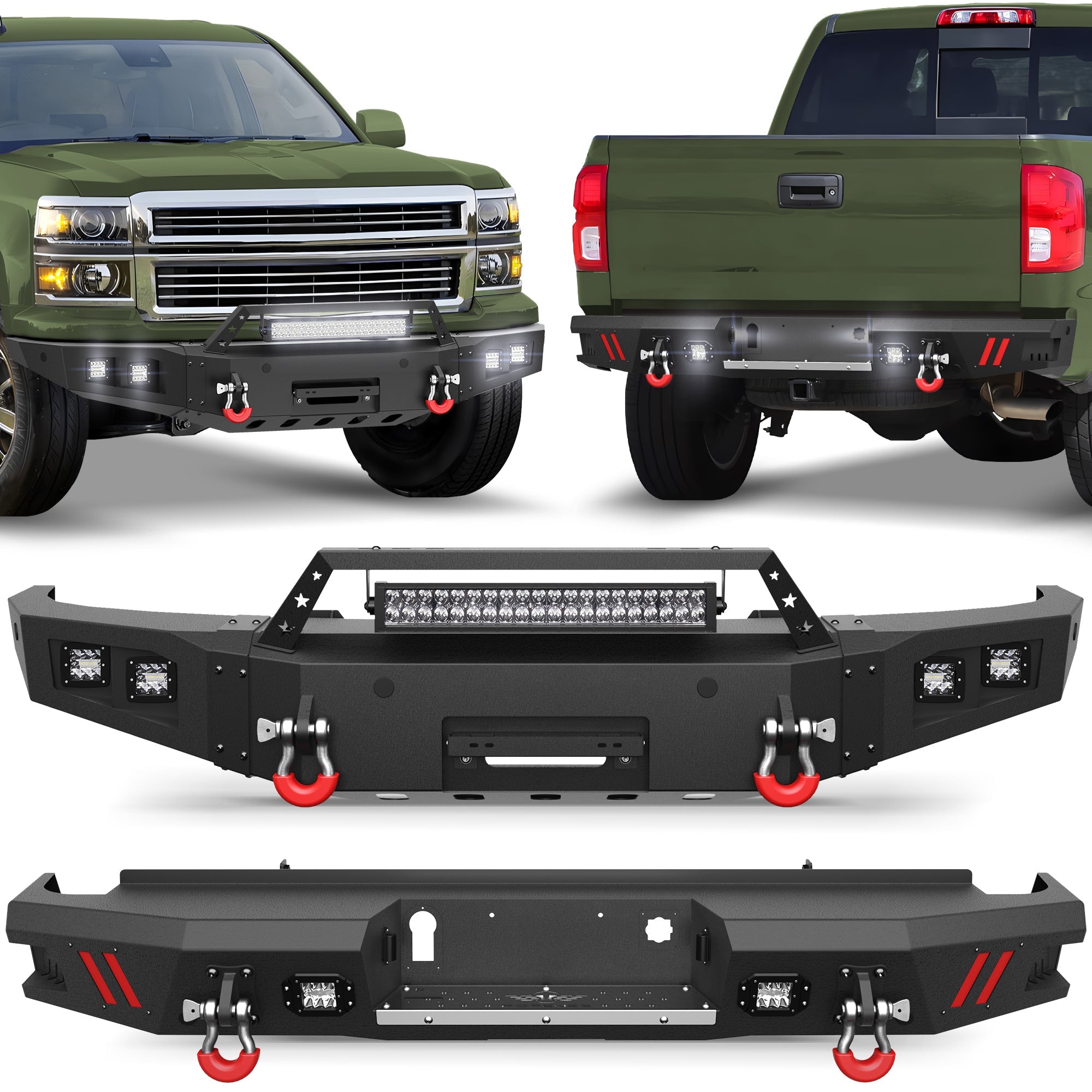 Silverado 1500 Front and Rear Bumper Set for 2014 2015 Chevy Silverado 1500 Pickup w/Winch Plate - nadiaauto