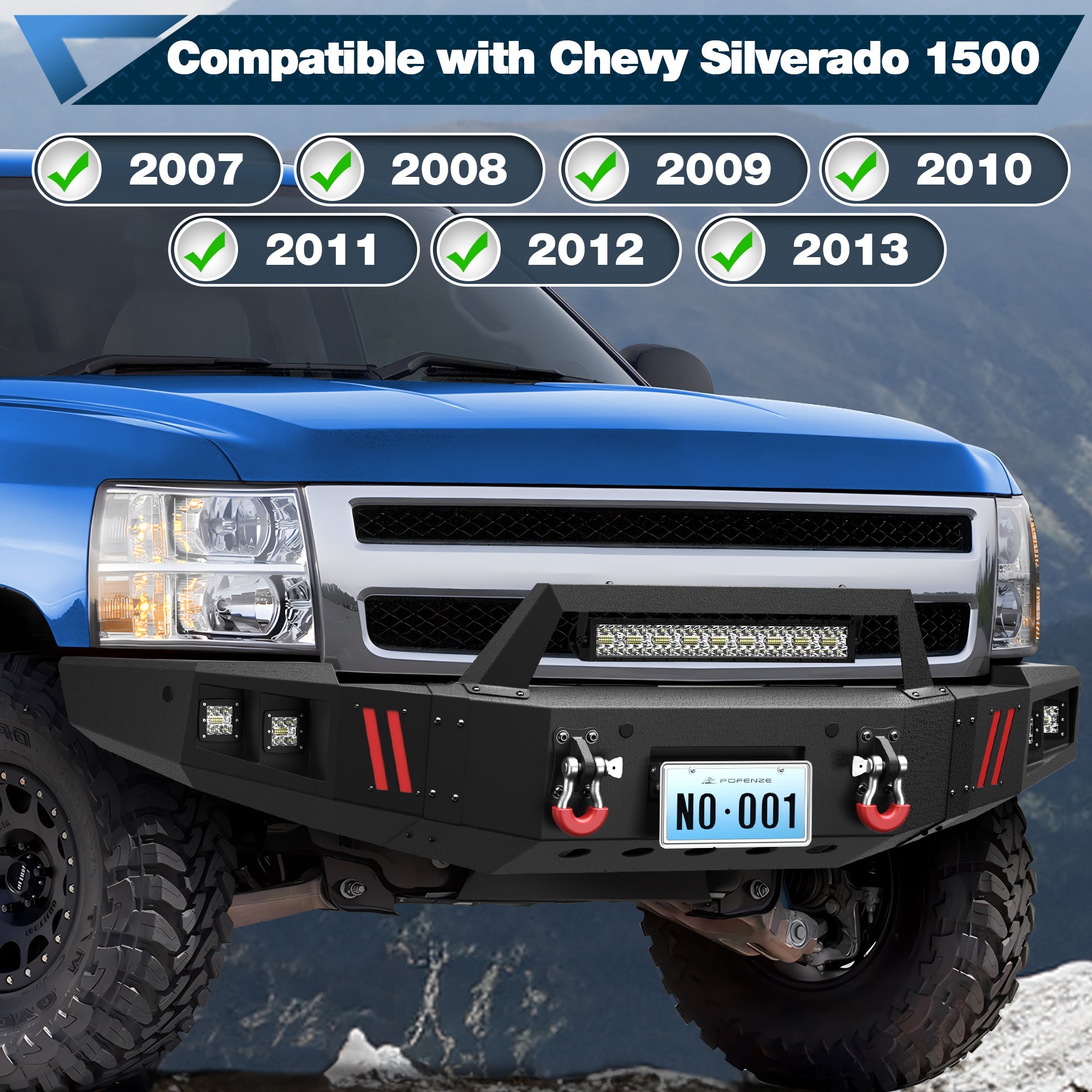 2007-2013 Chevy Silverado 1500 Bumper Set with Winch Plate & Bright LED Lights - nadiaauto