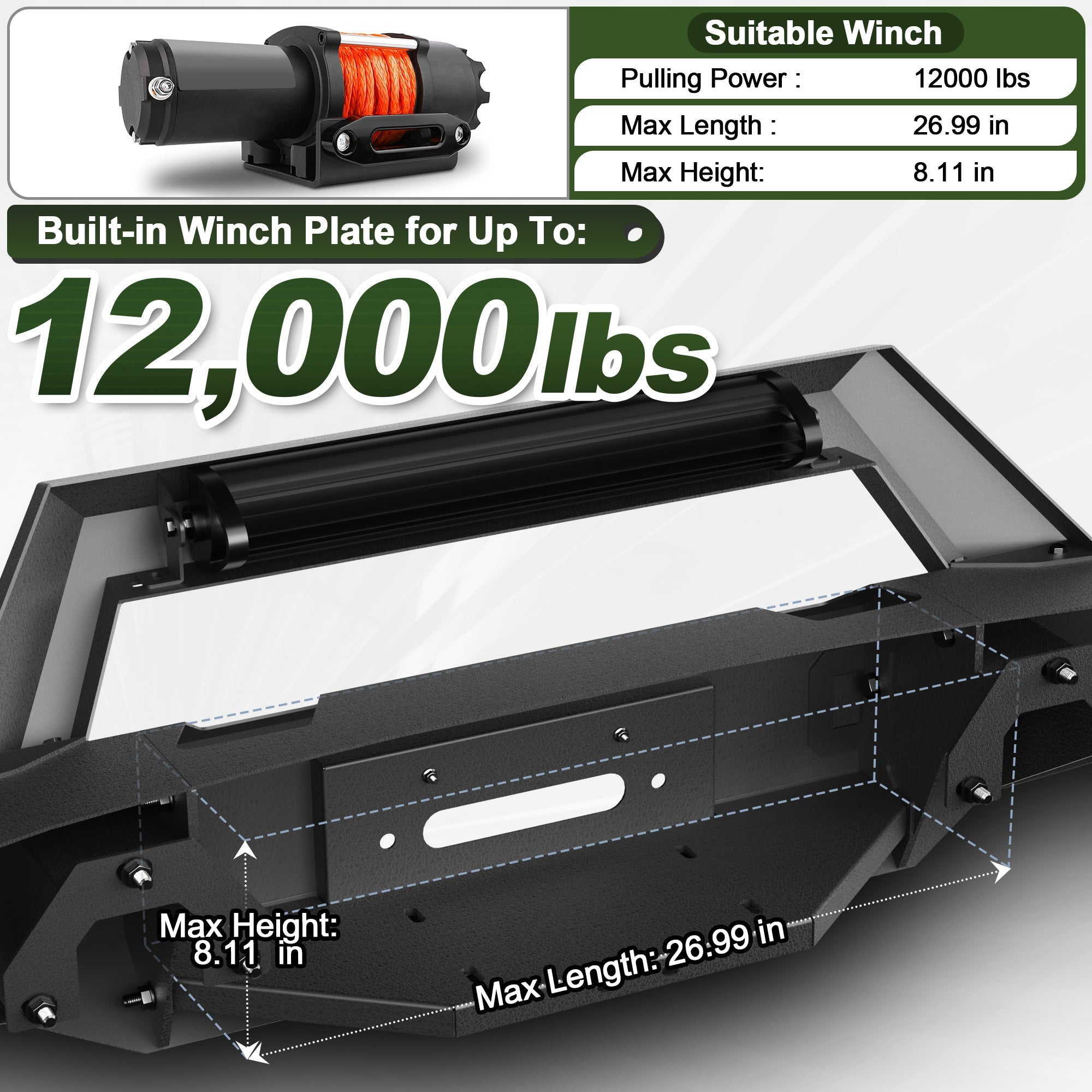 Silverado 1500 Front Bumper for 2016 2017 2018 Chevy Silverado 1500 Pickup with Winch Plate - nadiaauto