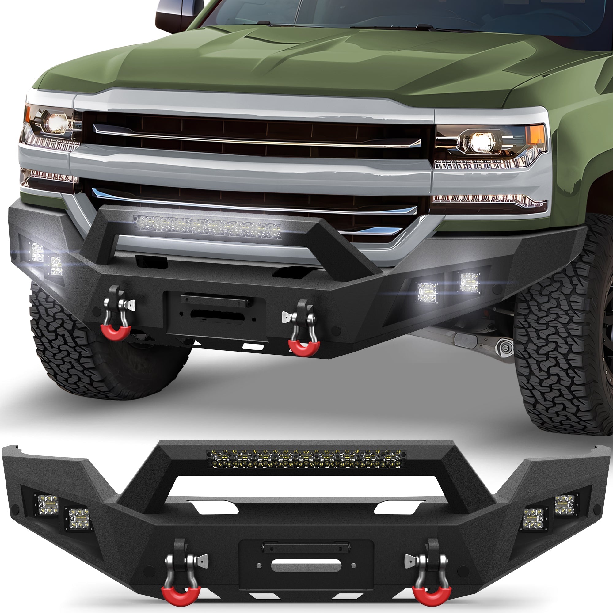 Silverado 1500 Front Bumper for 2016 2017 2018 Chevy Silverado 1500 Pickup with Winch Plate - nadiaauto