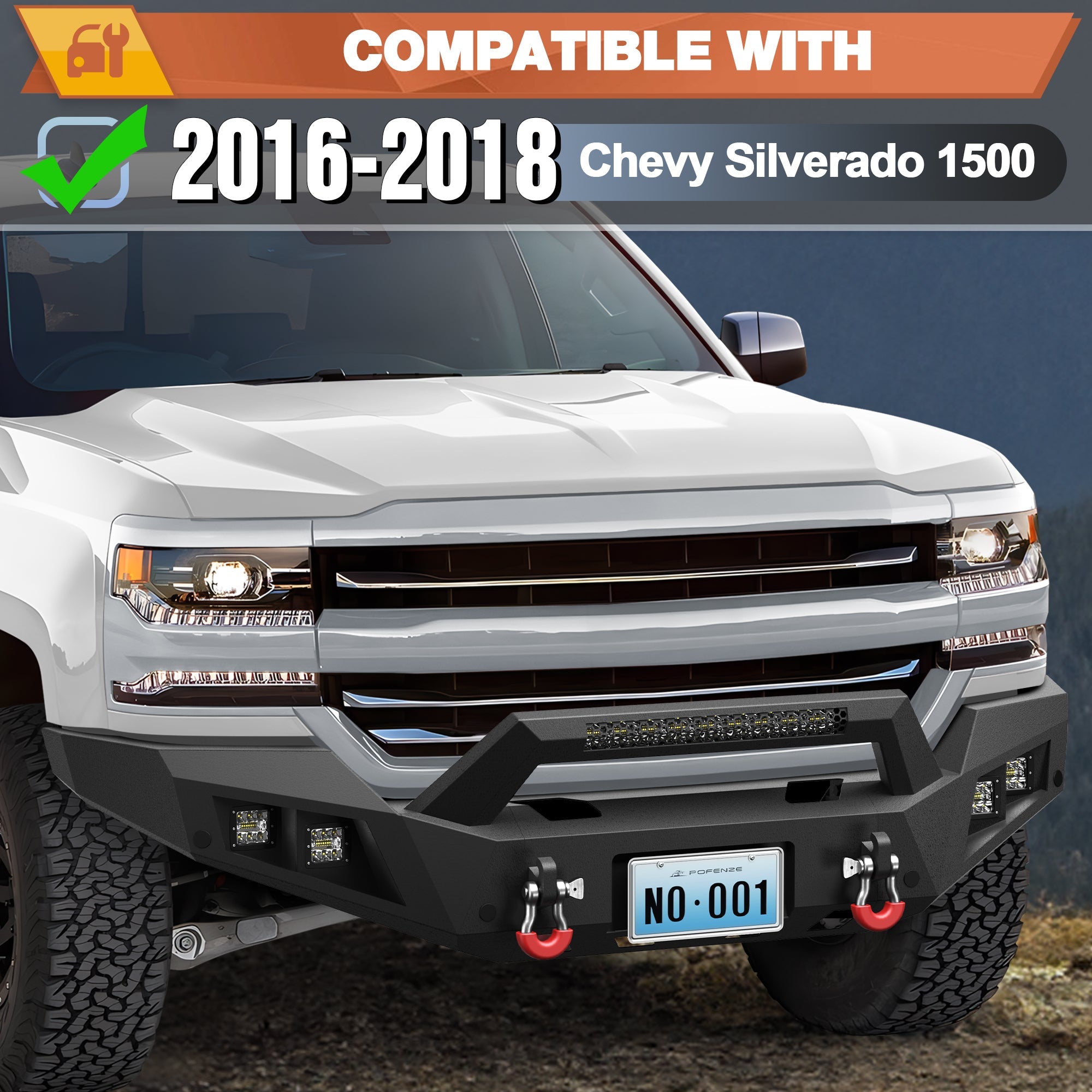 Silverado 1500 Front Bumper for 2016 2017 2018 Chevy Silverado 1500 Pickup with Winch Plate - nadiaauto