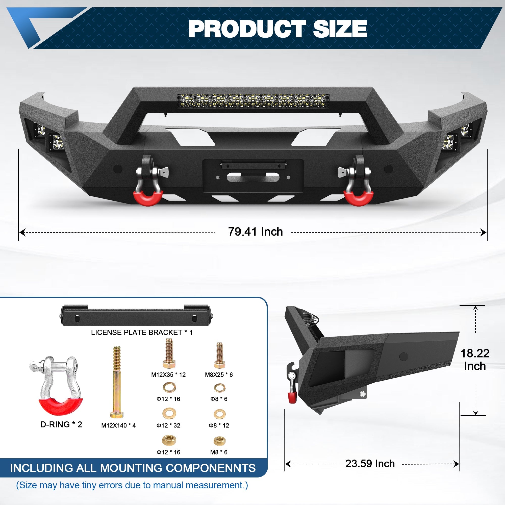 Silverado 1500 Front Bumper w/Winch Plate for 2007 2008 2009 2010 2011 2012 2013 Chevy Silverado 1500 Truck Steel Bumper - nadiaauto