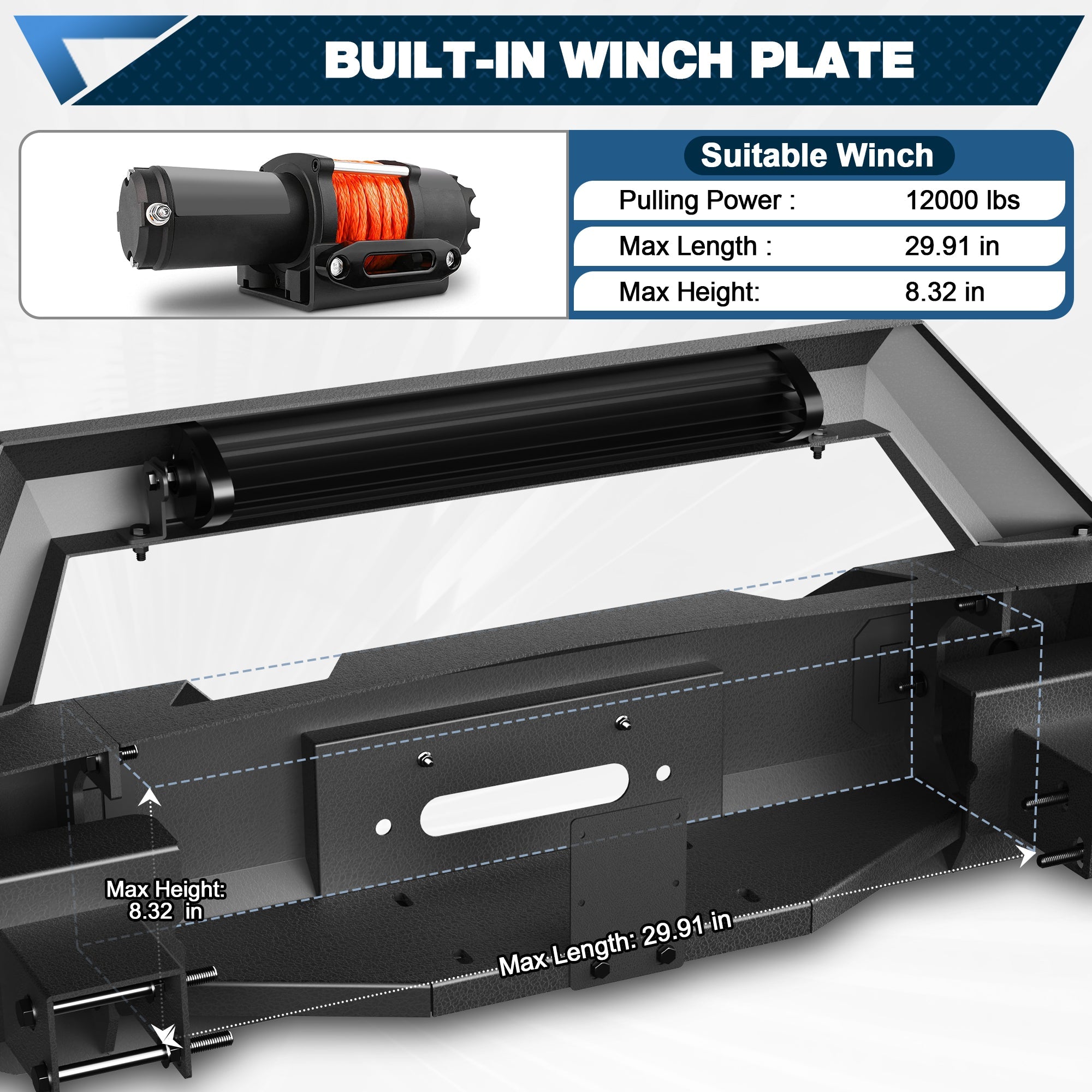 Silverado 1500 Front Bumper w/Winch Plate for 2007 2008 2009 2010 2011 2012 2013 Chevy Silverado 1500 Truck Steel Bumper - nadiaauto