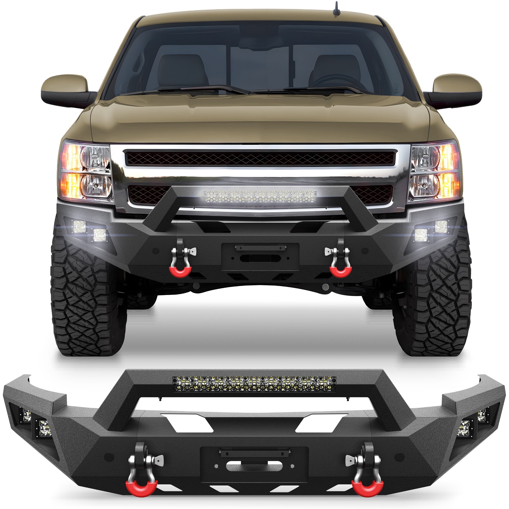 Silverado 1500 Front Bumper w/Winch Plate for 2007 2008 2009 2010 2011 2012 2013 Chevy Silverado 1500 Truck Steel Bumper - nadiaauto