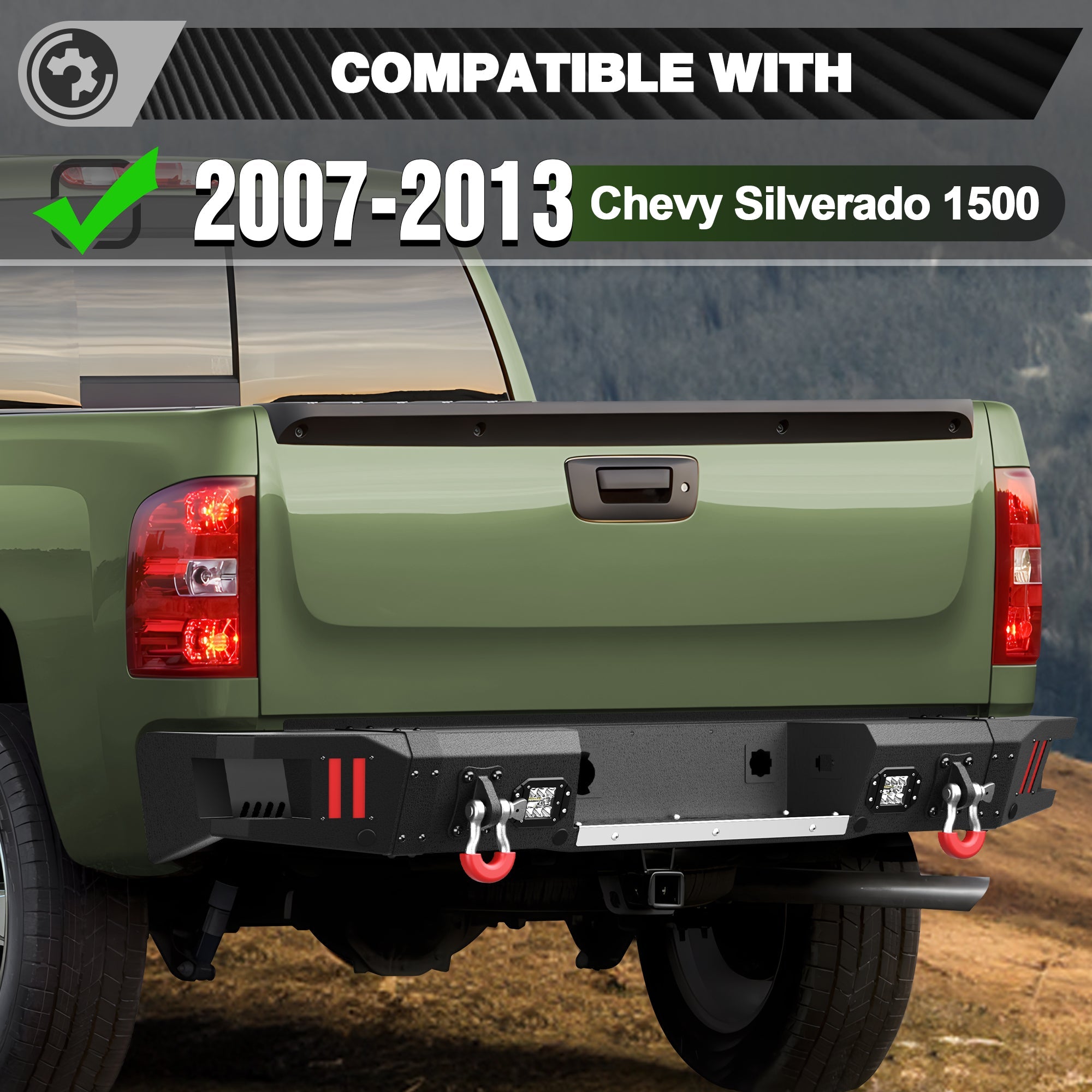 Silverado 1500 Front & Rear Bumper Kit for 2007-2013 Chevy Silverado 1500 | Heavy-Duty Steel Bumper Set with Winch Plate, LED Lights, Rear Step Plate, D-Rings & Parking Sensor Holes - nadiaauto