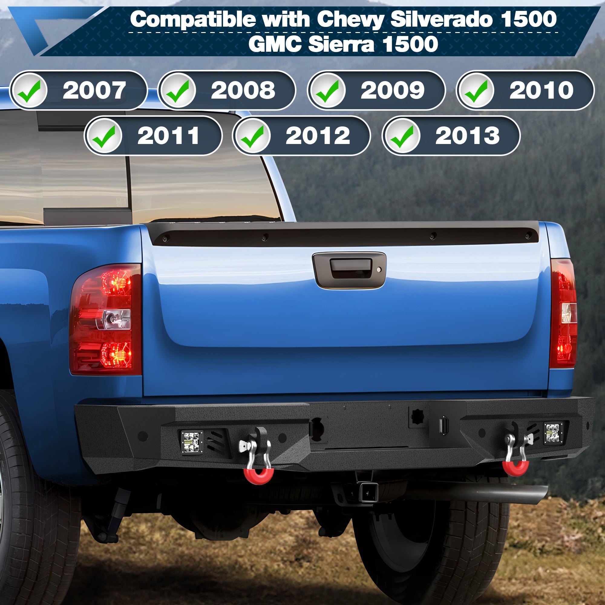 Silverado 1500 Rear Back Bumper for 2007 2008 2009 2010 2011 2012 2013 Silverado/Sierra 1500 Truck Steel Rear Bumper - nadiaauto