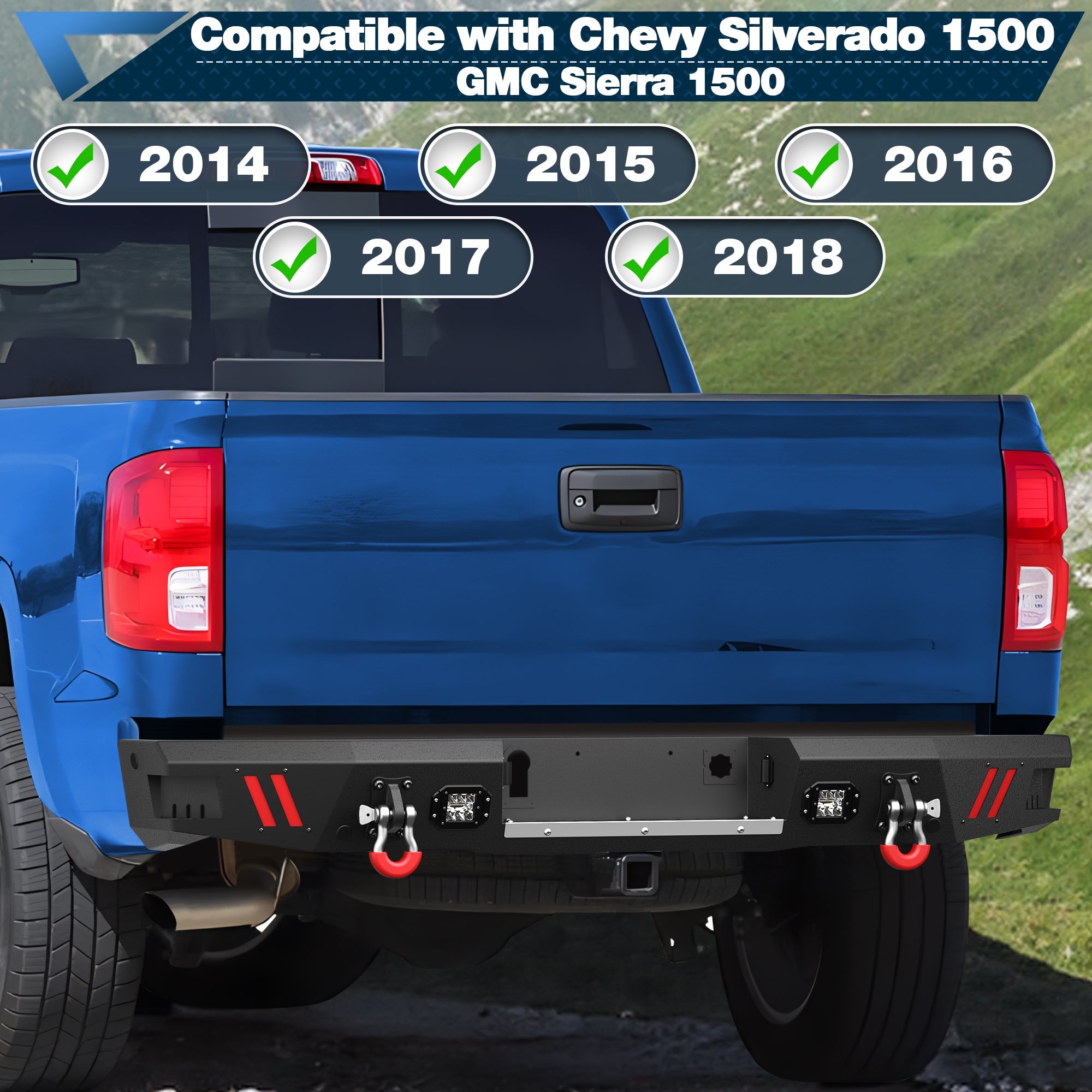 Silverado 1500 Rear Bumper Compatible with 2014 2015 2016 2017 2018 Chevrolet Silverado/GMC Sierra 1500 - nadiaauto