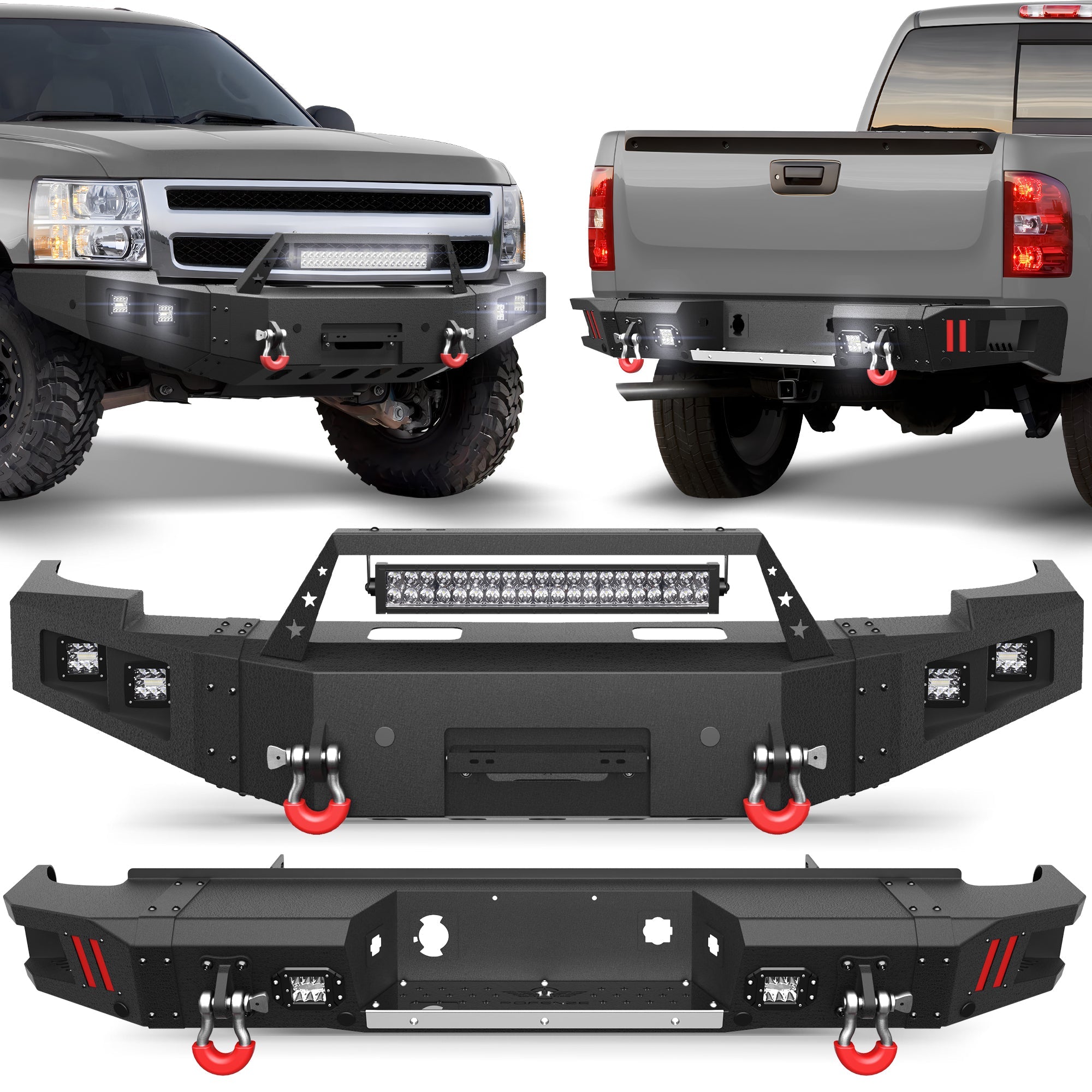 Silverado 1500 Truck Front Bumper and Rear Bumper Set for 2007 - 2013 Chevy Silverado 1500 Pickup w/Winch Plate - nadiaauto