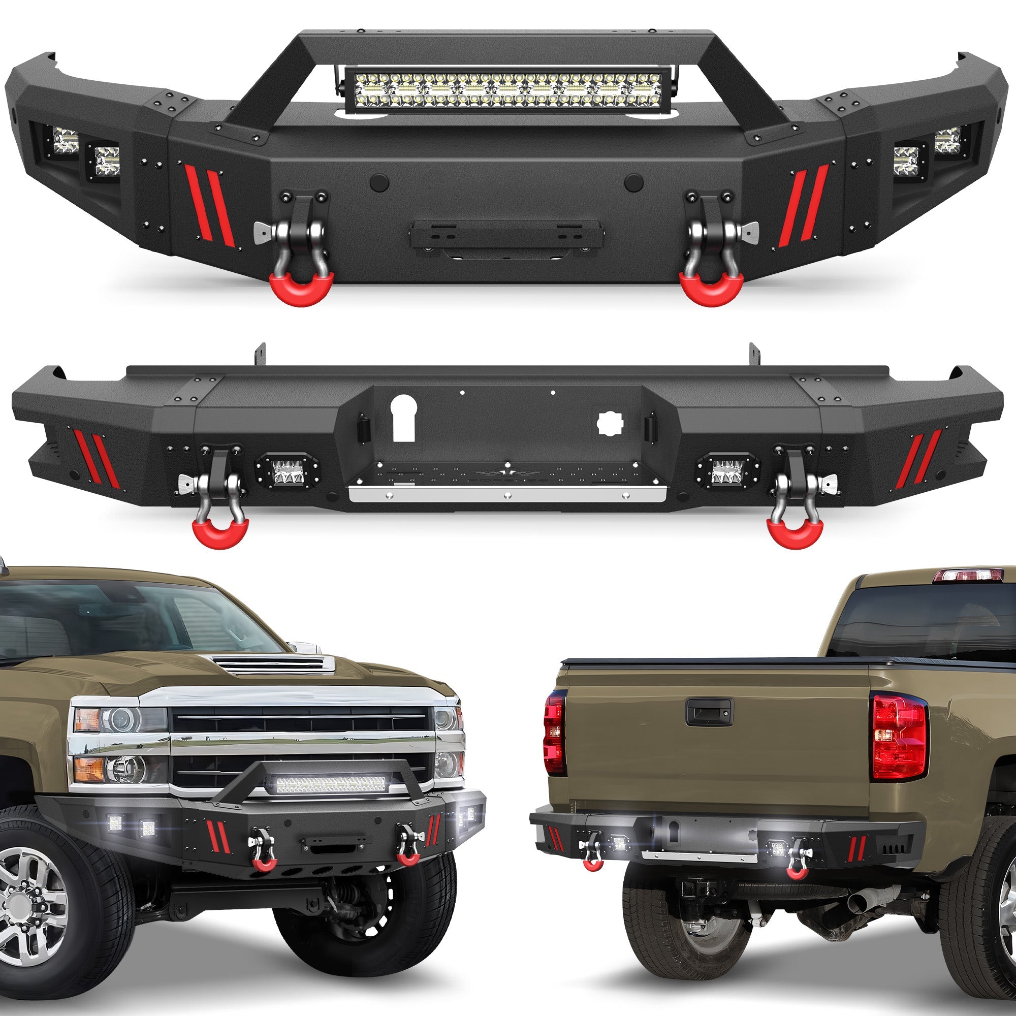Silverado 2500 Front Bumper and Rear Bumper Combo Fit 2015 2016 2017 2018 2019 Chevrolet Silverado 2500/3500 HD with Winch Plate - nadiaauto