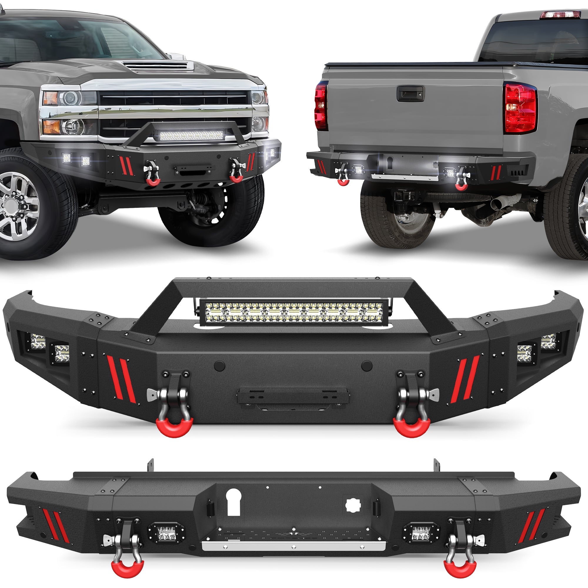 Silverado 2500 Front Bumper and Rear Bumper Combo Fit 2015 2016 2017 2018 2019 Chevrolet Silverado 2500/3500 HD with Winch Plate - nadiaauto