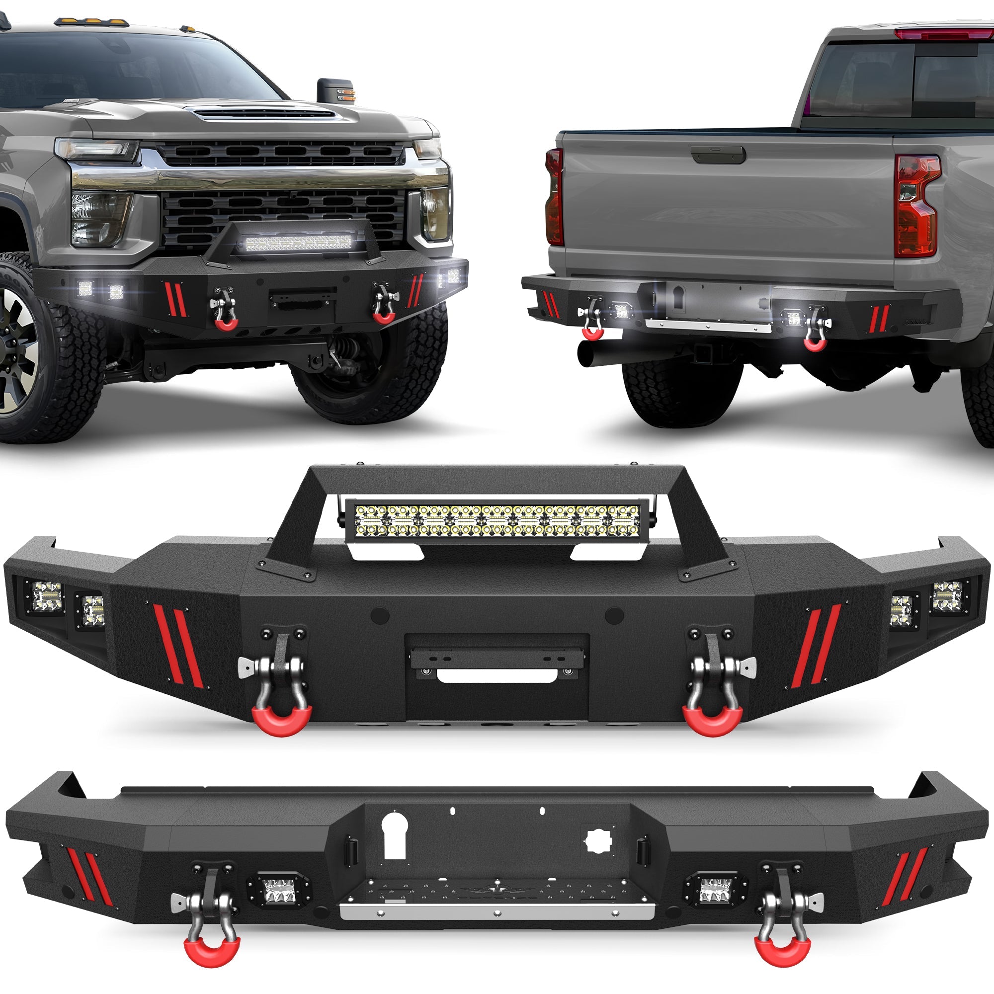 Silverado 2500/3500 Front Bumper and Rear Bumper Combo for 2020 2021 2022 2023 Chevrolet Silverado 2500/3500 HD w/Winch Plate - nadiaauto