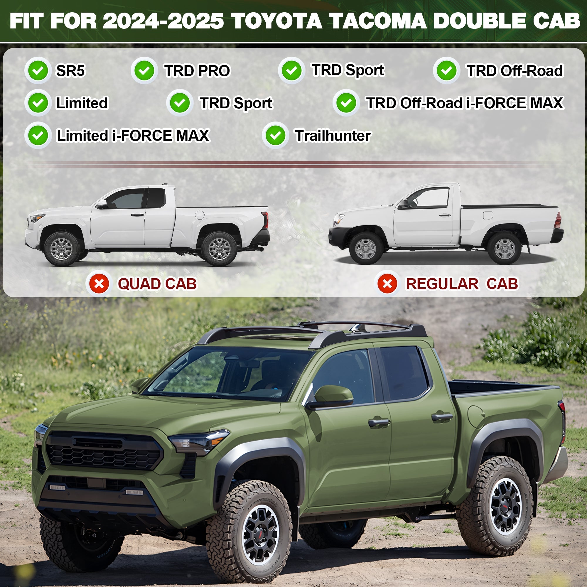 Tacoma Cargo Carriers Roof Rack Fit for 2024-2025 Toyota Tacoma Double Cab Aluminum - nadiaauto