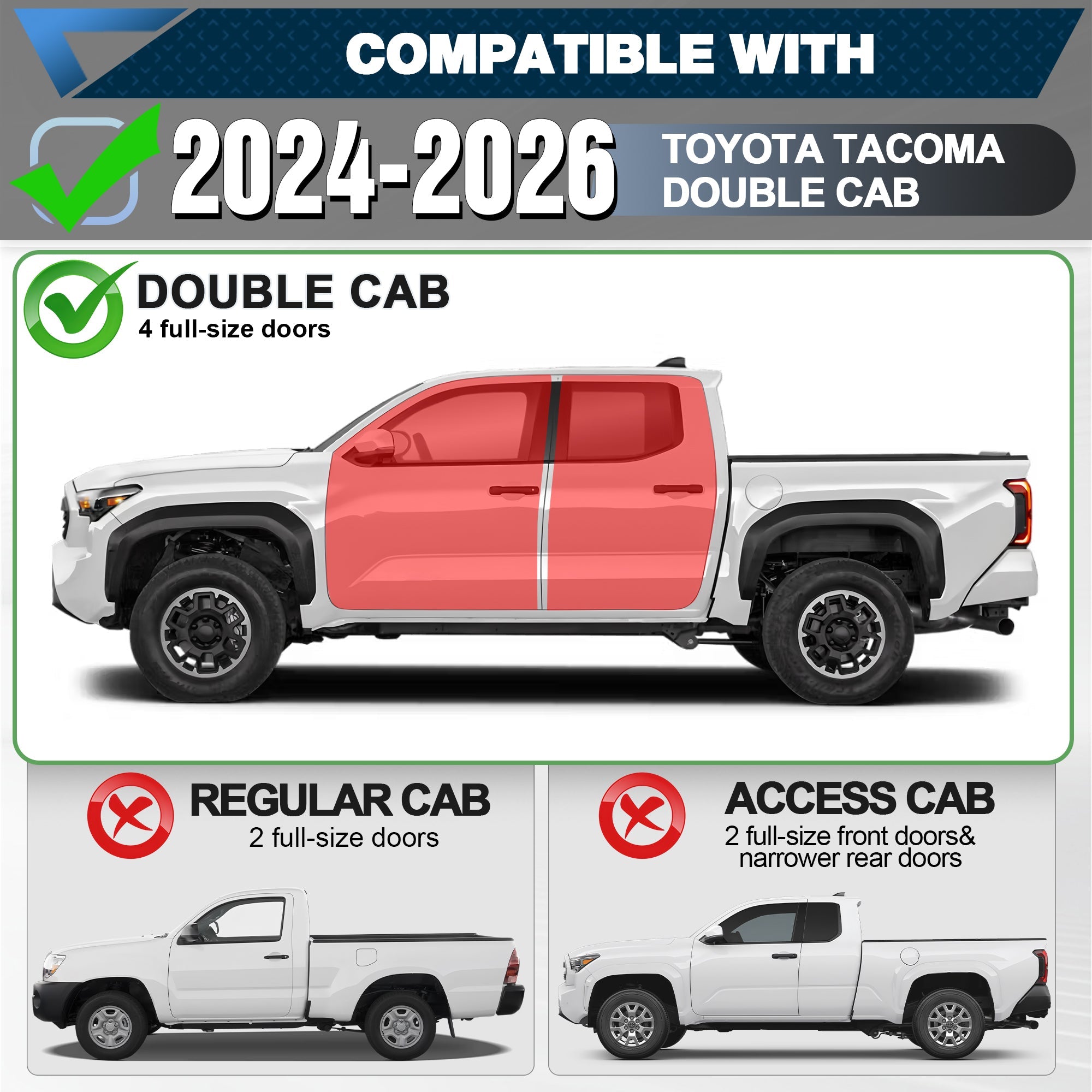 Tacoma Running Boards Side Steps for 2024 - 2026 Toyota Tacoma Double Cab (4 Full - Size Doors) - nadiaauto