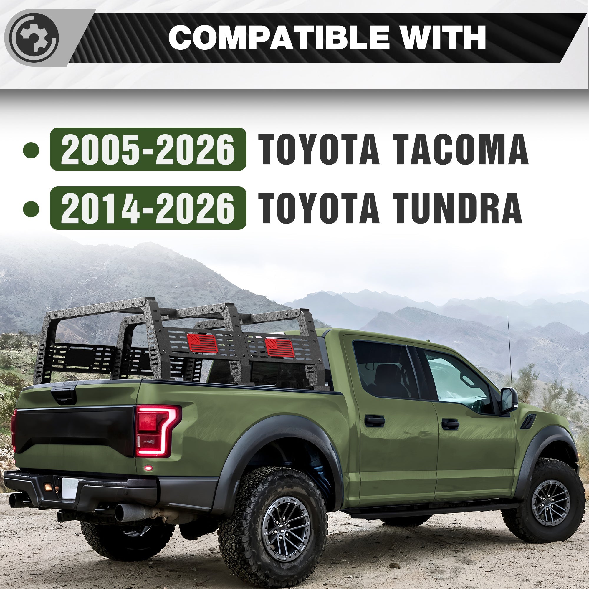 Truck Bed Rack for Toyota Tacoma 2005-2026 & Tundra 2014-2026, Adjustable Overland Cargo Rack with Factory Bed Rails, Rooftop Tent & Kayak Carrier - nadiaauto