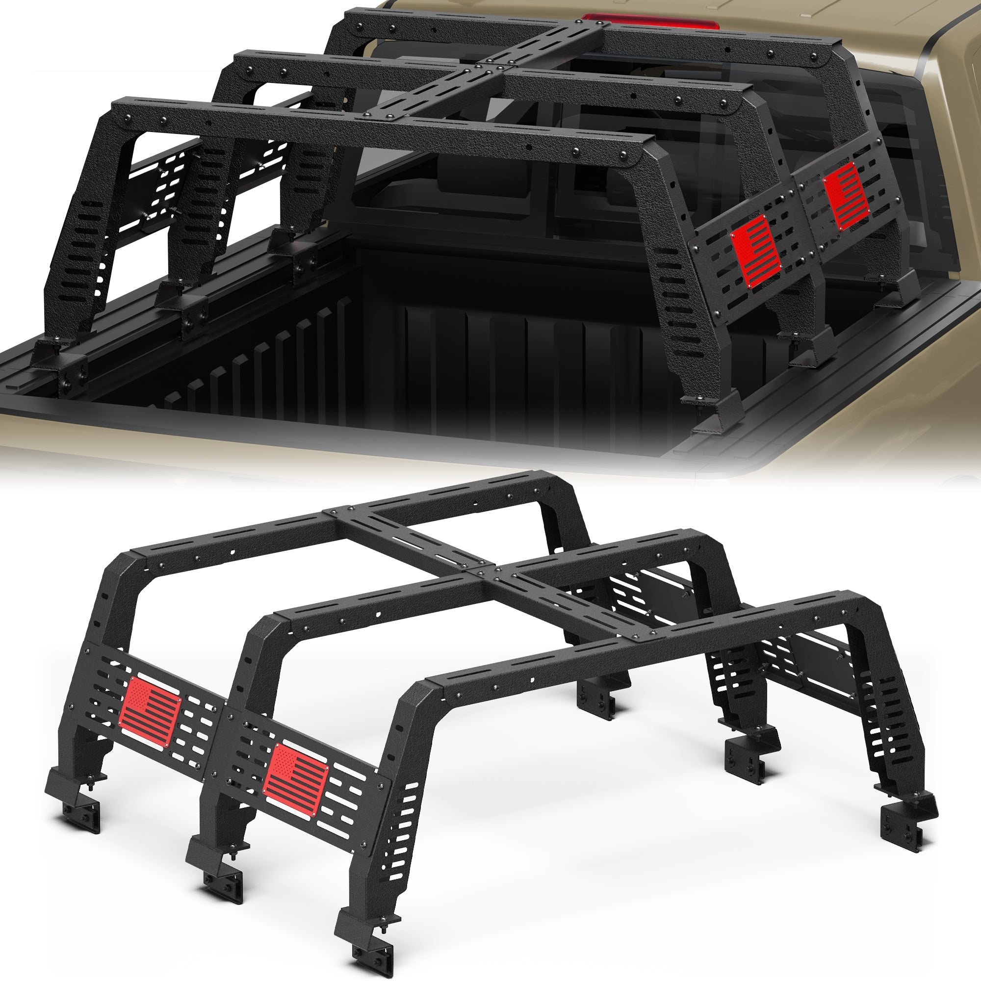 Truck Bed Rack for Toyota Tacoma 2005-2026 & Tundra 2014-2026, Adjustable Overland Cargo Rack with Factory Bed Rails, Rooftop Tent & Kayak Carrier - nadiaauto